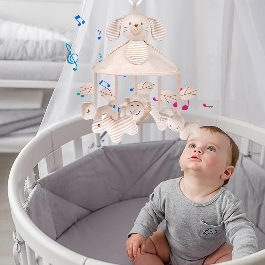 Mobile Lit Bébé, Cloches de Lit Musical Animaux, Mobile Bebe Musical, Mobile Berceau Bébé, Carillon éolien Bébé, Jouet Interactif Bébé, Décoration de Chambre de Enfant, Cadeau pour Bébé Fille Garçon