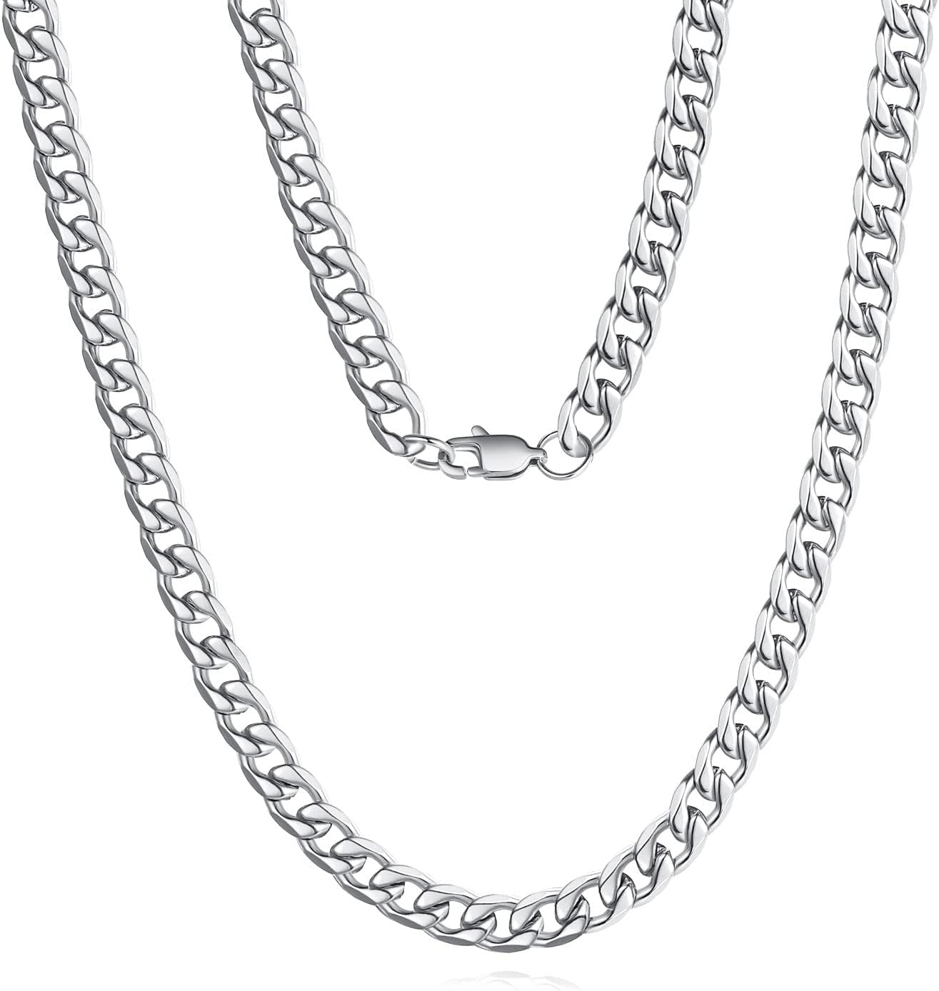Stainless Steel Cuban Link Chain for Men, Silver/18k Gold Plated Necklace Chain for Men, 5mm/7mm/9mm Mens Chains Necklaces, 18"-30"