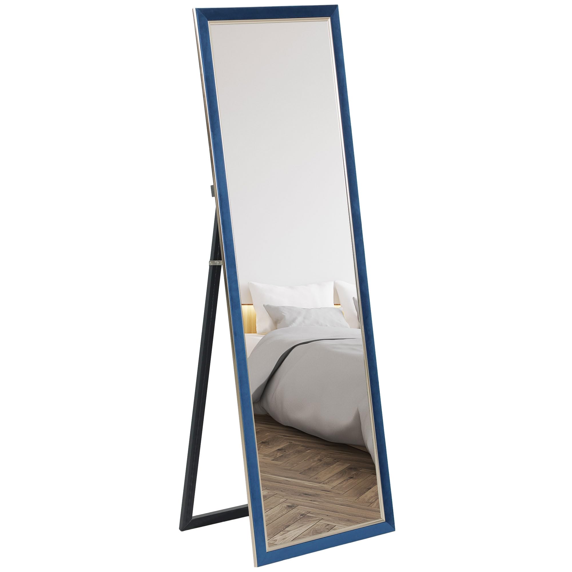 HOMCOM Espejo de Cuerpo Entero 150x50 cm Espejo de Pie o de Pared con Marco en Terciopelo y Soporte para Salón Dormitorio Azul