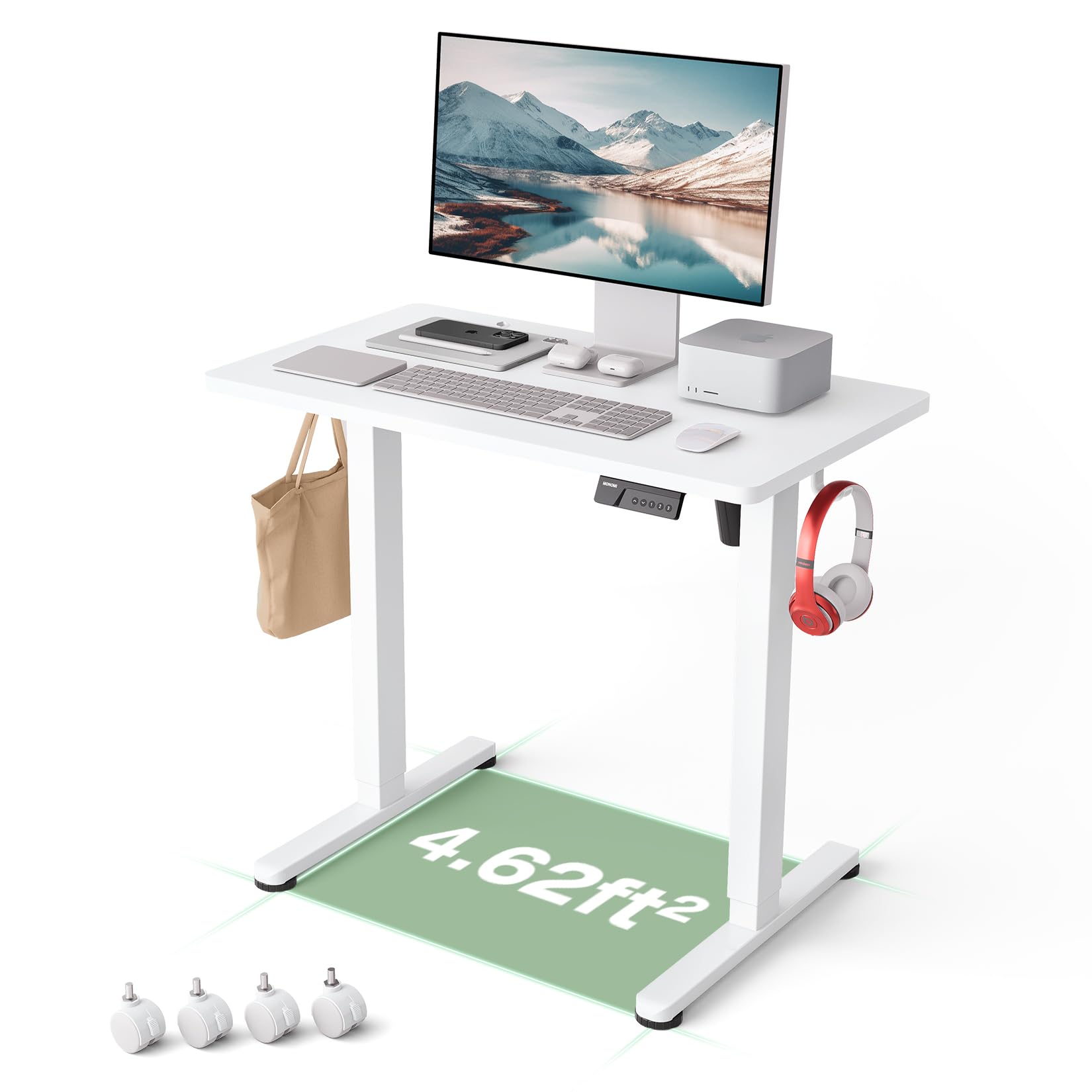 Monomi Small Electric Standing Desk, 35" x 20" Whole Piece Height Adjustable with Memory Controller, White Sit to Stand Desk Workstation for Home Office