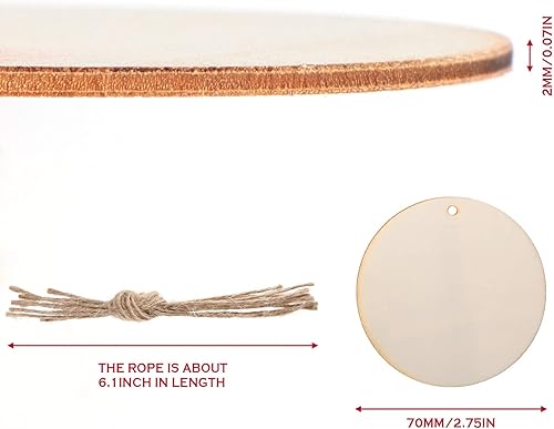 Miniatura 2 de 48 adornos de madera para manualidades, círculo de madera sin terminar con agujeros, corte redondo de madera en blanco, rebanadas de disco de