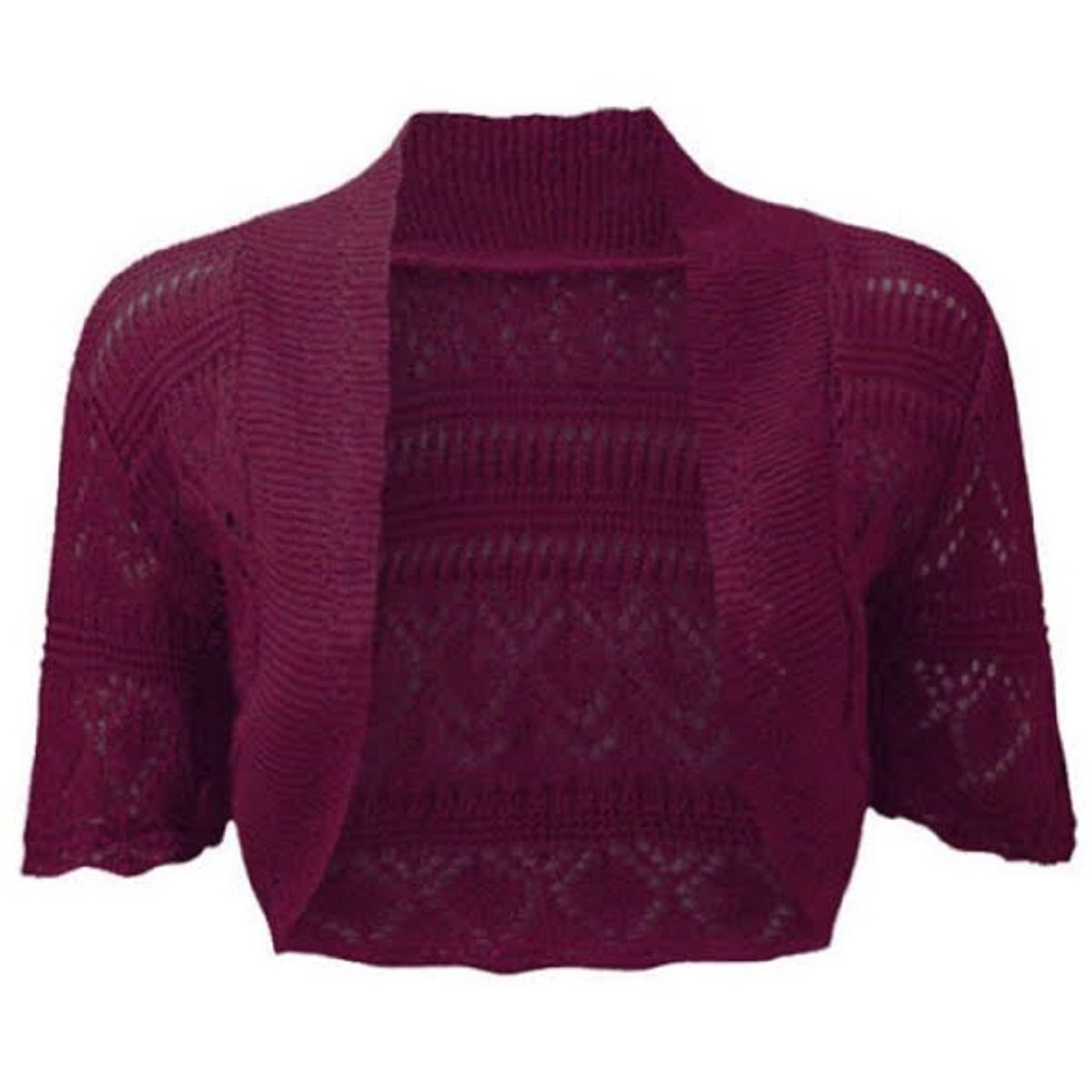 THREADWEAR Ladies Bolero Shrug Crochet Knitted Cardigan Women's Top Short Sleeve Cardigan Wine