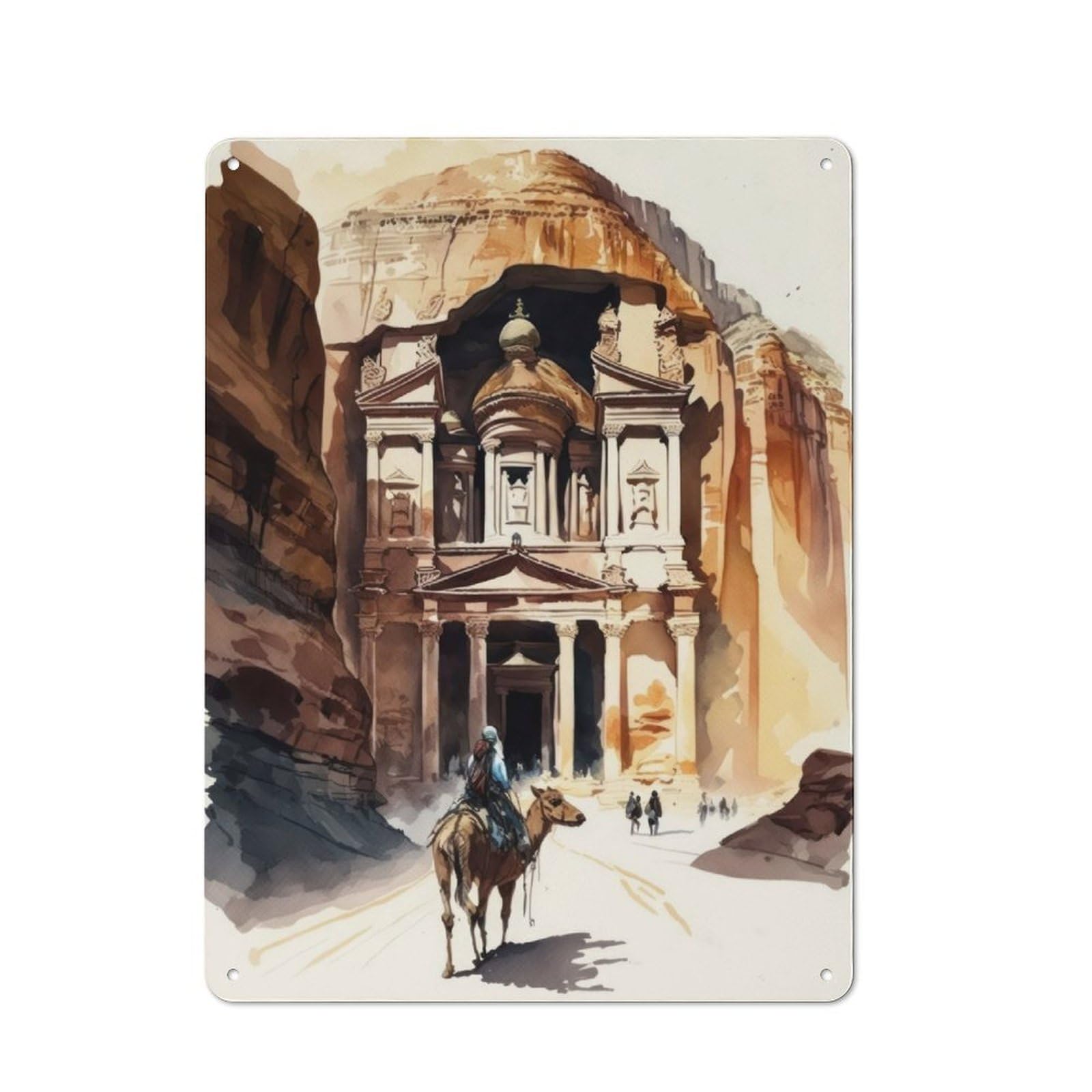 Junmoney Watercolor Petra Printed Metal Sign 40X30cm For Guest Room Or Hallway, Suited To Home Decor Collectors