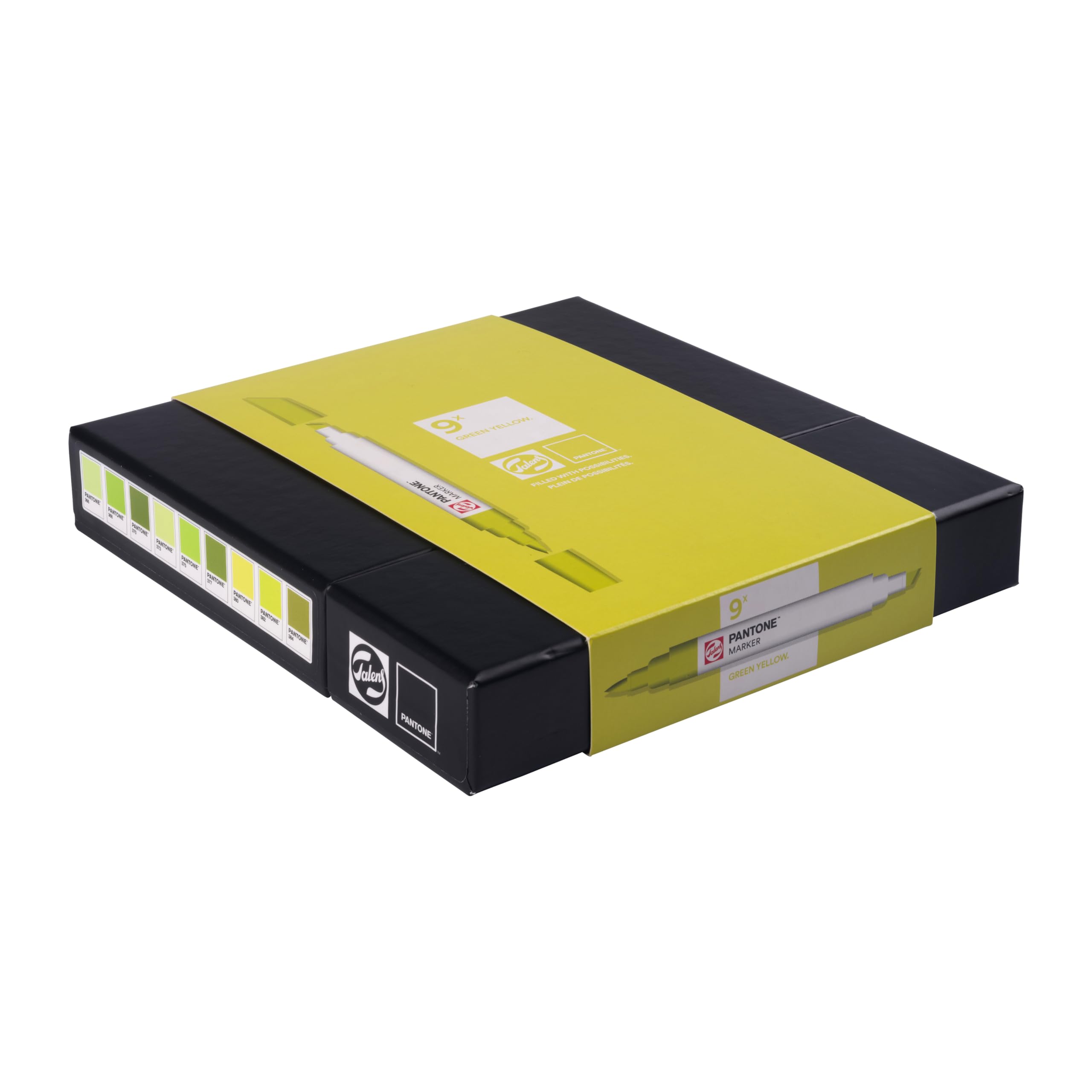 Talens | Pantone Marker Set of 9 Green Yellow | Dual-Tip Pens with Brush and Chisel Nib | Water-Based, Pigmented Ink in Pantone Colors