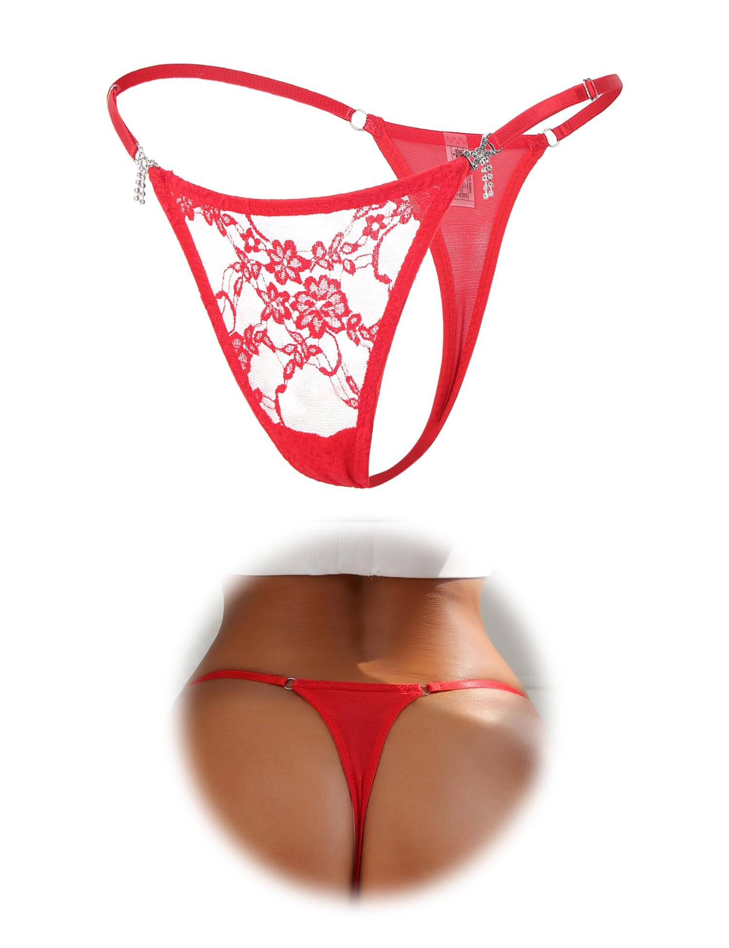 Women's Lace G-Strings Thongs Sexy Knickers Plus Size Cotton Crotch Tangas Briefs Hipster Panties Rhinestones Micro Thongs for Women S-XXL