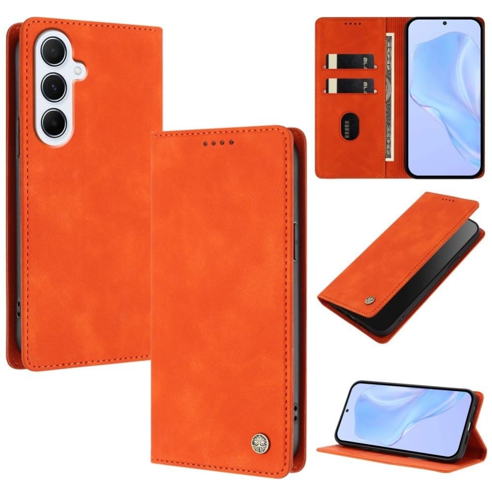 Marre des écrans brisés ? Étui Samsung Galaxy A25 5G orange à rabat magnétique