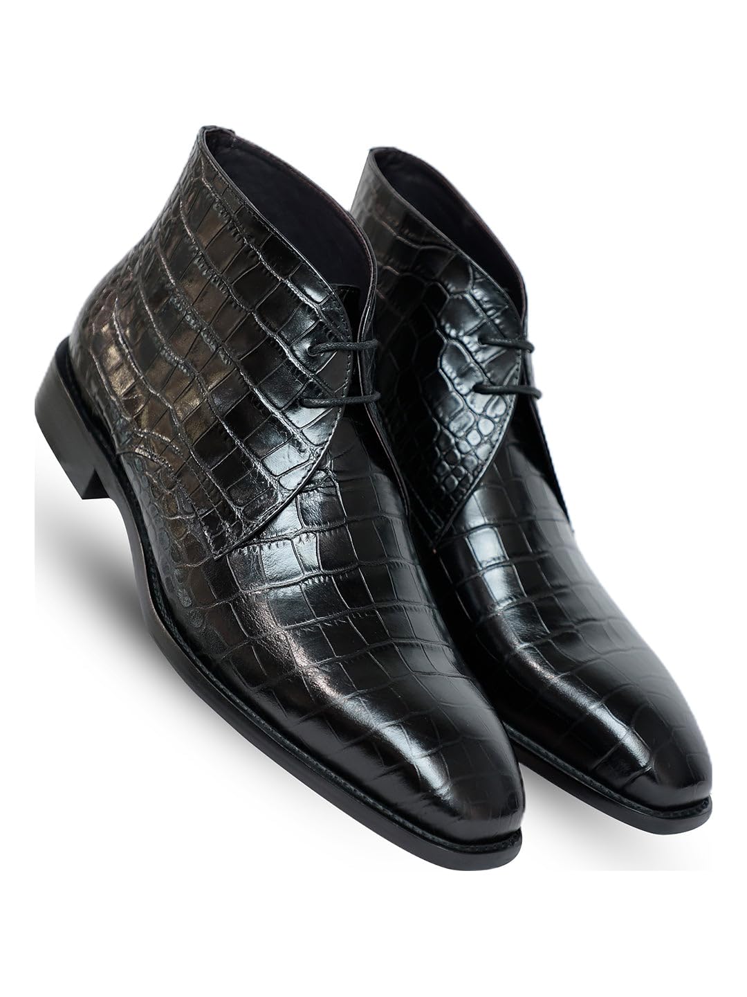 King Black Croco Chukka Boot | Luxury Crocodile Embossed Leather Ankle Boots for Men Classic Designer Footwear with Durable Outsole and Comfortable Fit | Size 5-image-48