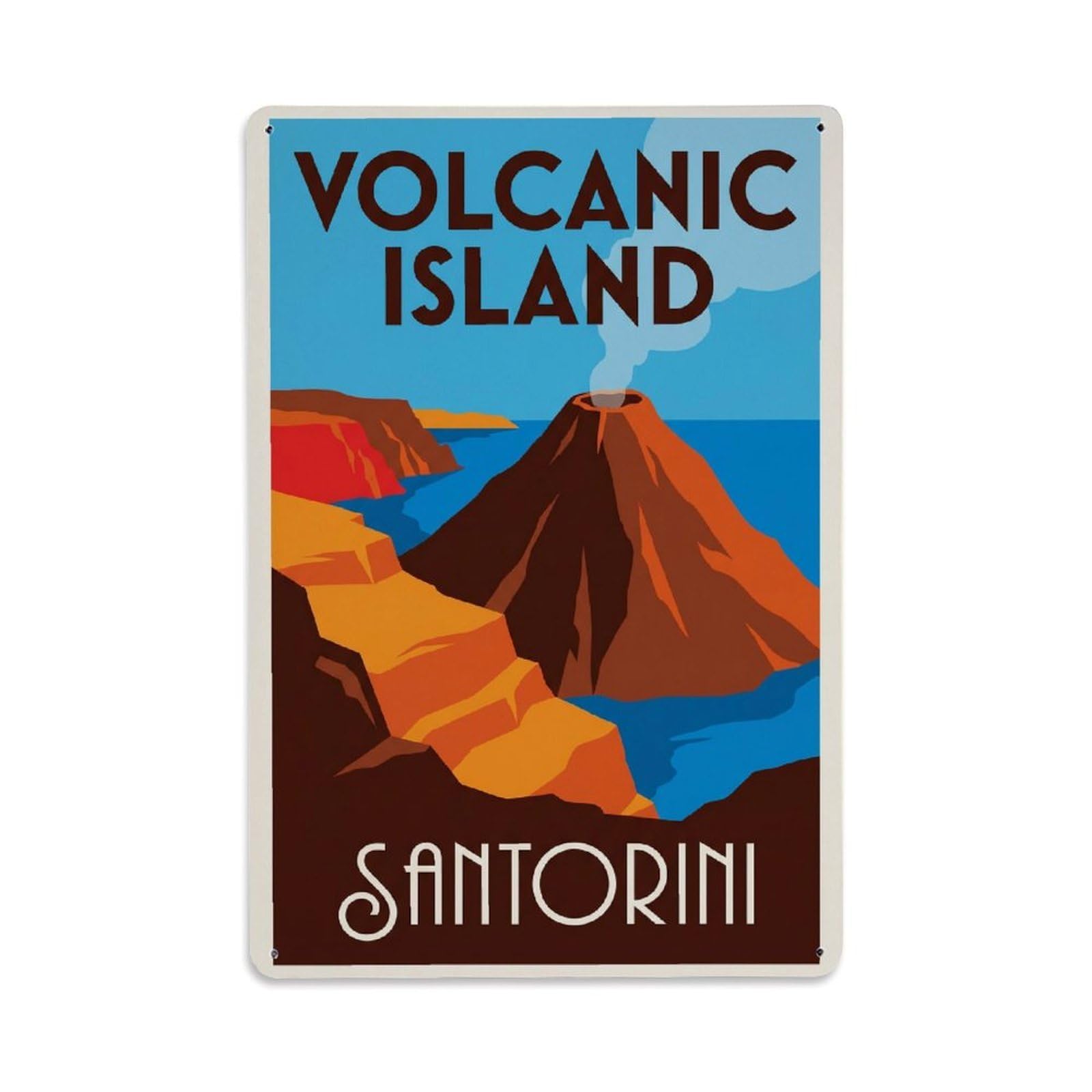 Gead 8X12inch Style Vintage Travel Santorini Volcanic Island Metal Tin Sign