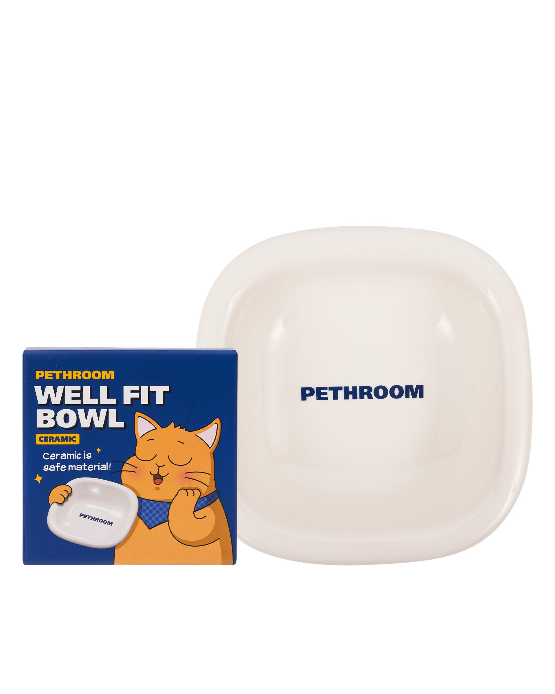 PETHROOM Well Fit Bowl – Durable Ceramic Cat & Dog Food Bowl, Stable & Non-Slip, Easy to Clean, 6.2 × 6.2 × 2.0 in, White