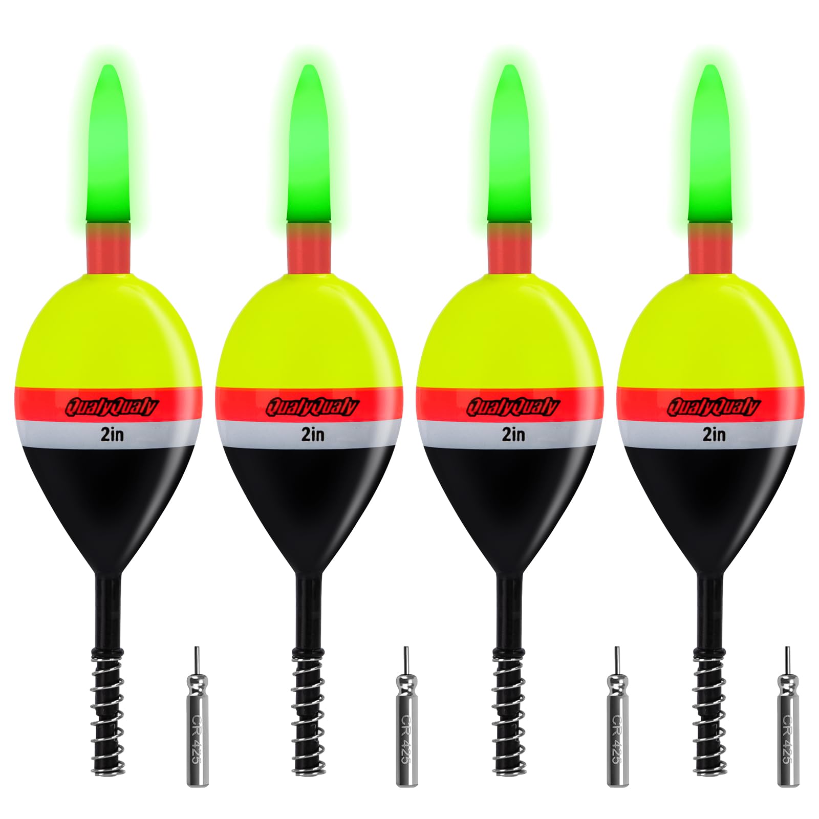 QualyQualy 4PCS Lighted Slip Bobbers Fishing Floats Glow in The Dark Spring Bobber for Crappie Walleyes Fishing