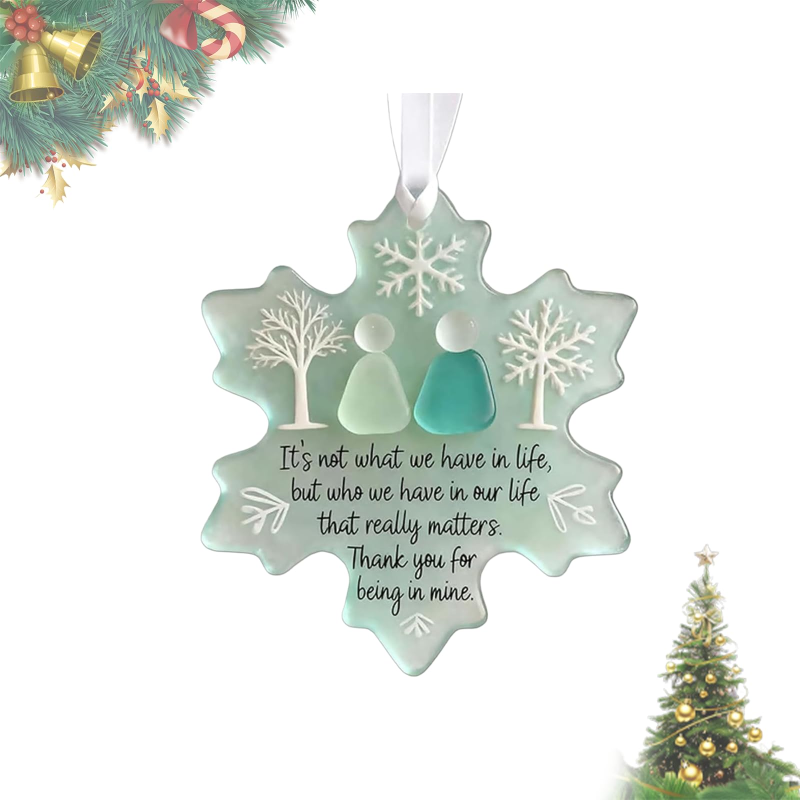 Kouamor Snow*1 Heart-Shaped Snow-Shaped Sea Glass Friendship Decor, Sea Glass Christmas Tree Ornaments, Heart-Shaped Seas Glasss Friendship Keepsake, Seaglass Art Hanging Ornaments For Friendships (Snow*1)