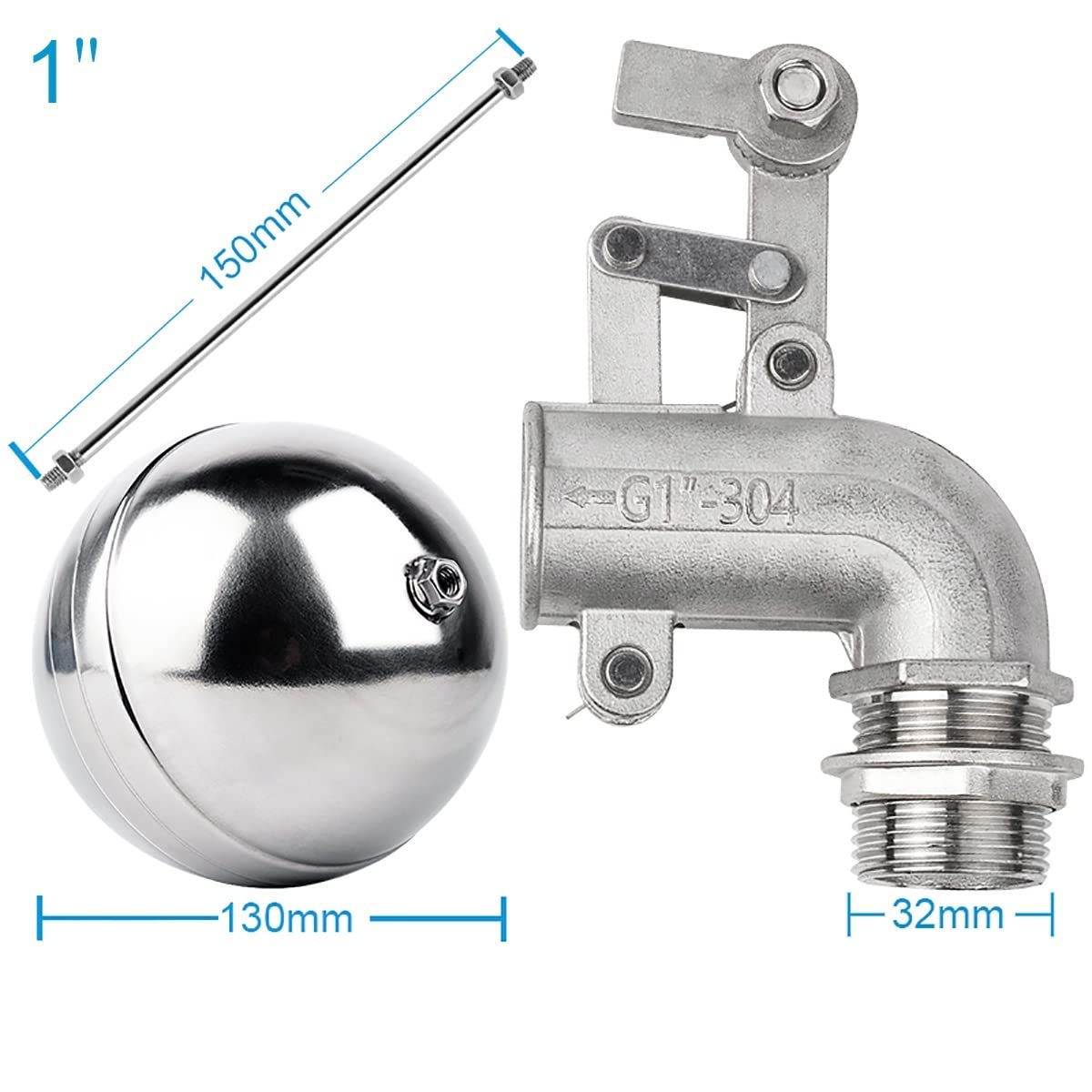 Kit valvola a sfera Valvola a sfera galleggiante in acciaio inossidabile per serbatoio dell'acqua, Valvole a galleggiante ad alta pressione da 1/2, 3/4, 1 pollici, Sensore acqua filettatura maschio