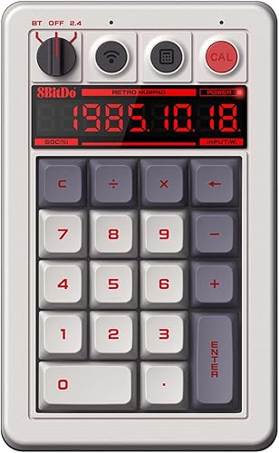 8Bitdo Numpad mecánico retro de 18 teclas, compatible con PC Numpad y modo de calculadora estándar, intercambiable en caliente, botón de acceso
