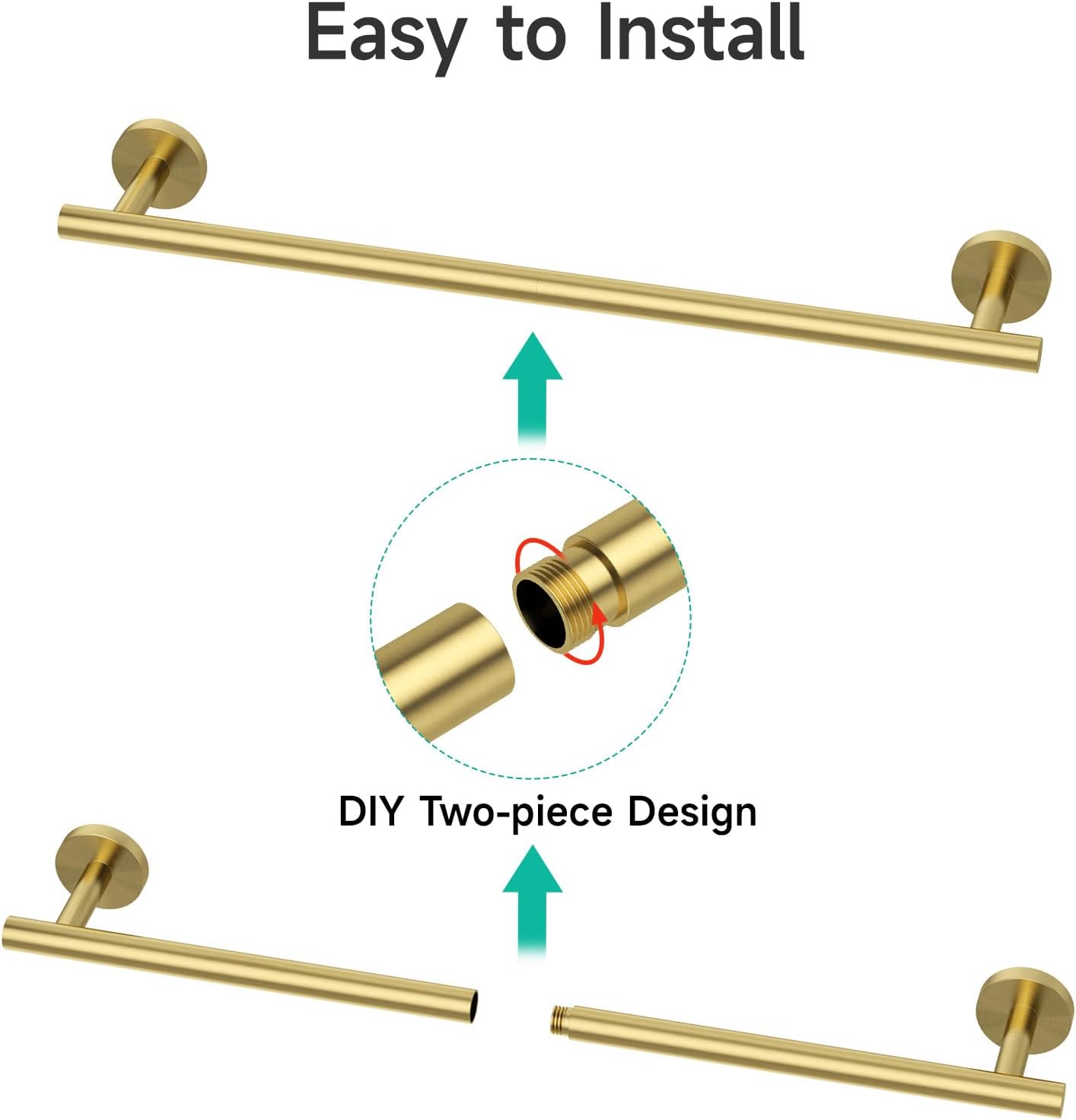 Brushed Gold Stainless Steel Wall-Mounted Towel Bar
