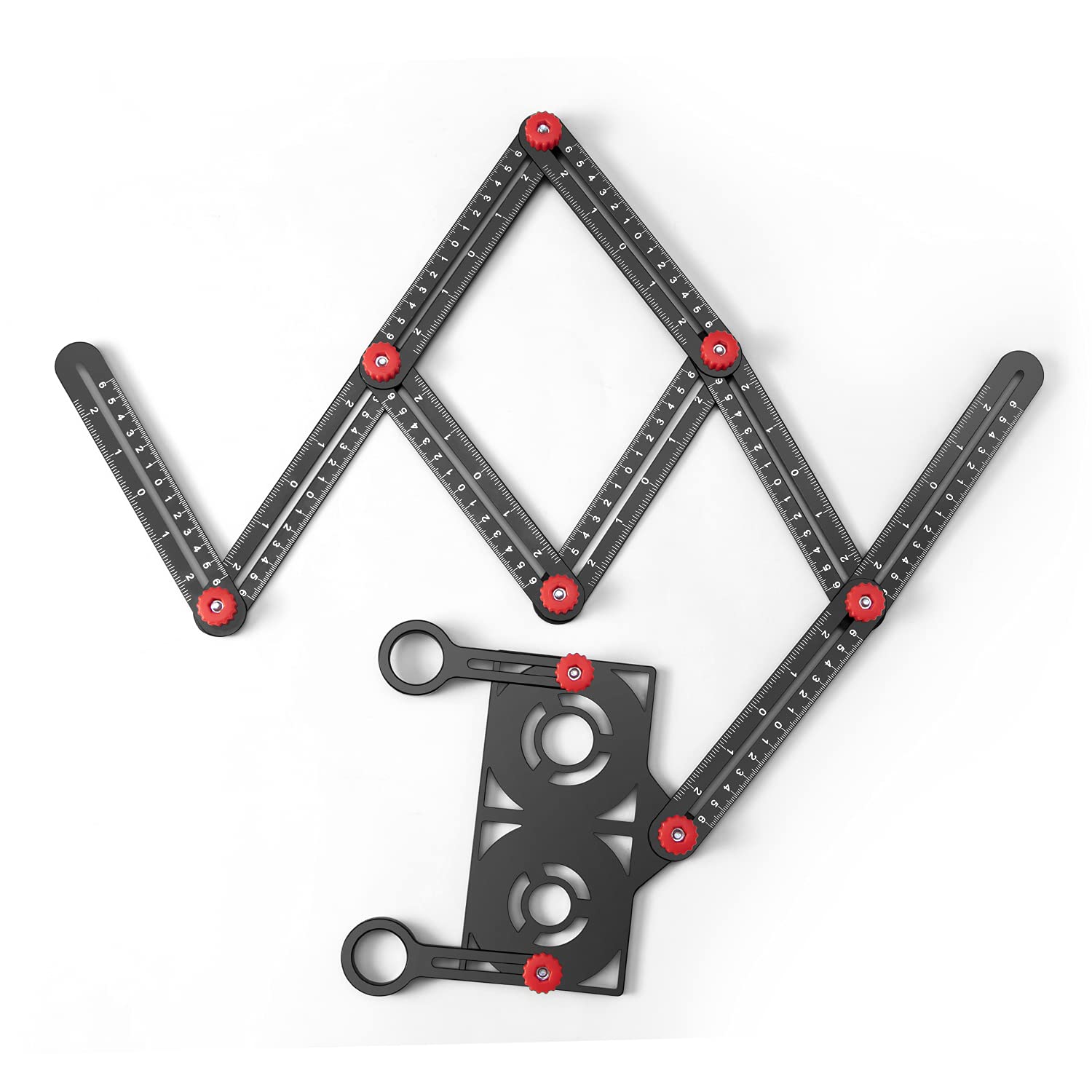 SUNLFPROD 9 Sided Multi Angle Measuring Ruler Pro, Universal Metal Multi Angle Measuring Tool, Tile Angle Ruler Measurement, Hole Drilling Locator & Contour Ruler for Tiling, Flooring, Woodworking