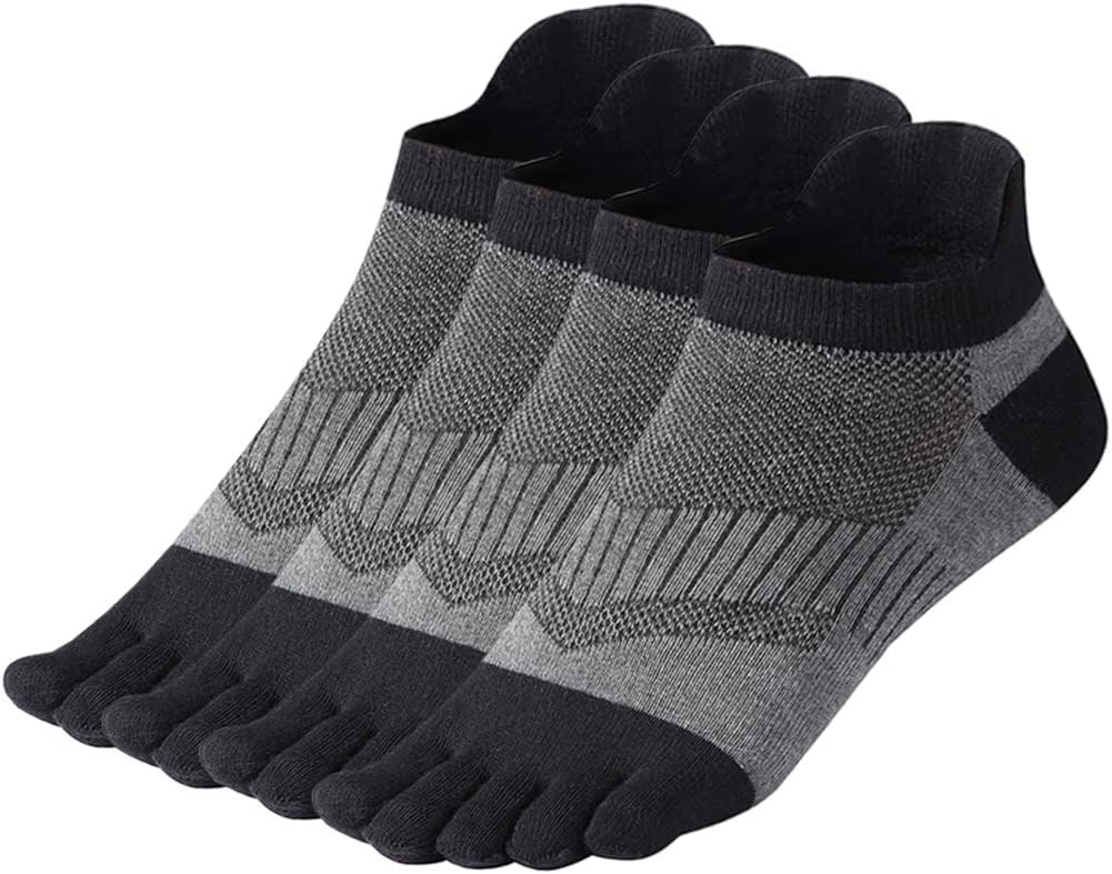 Men's Cotton Toe Socks Five Finger Socks Low Cut Athletic Socks for Running 4 Pairs