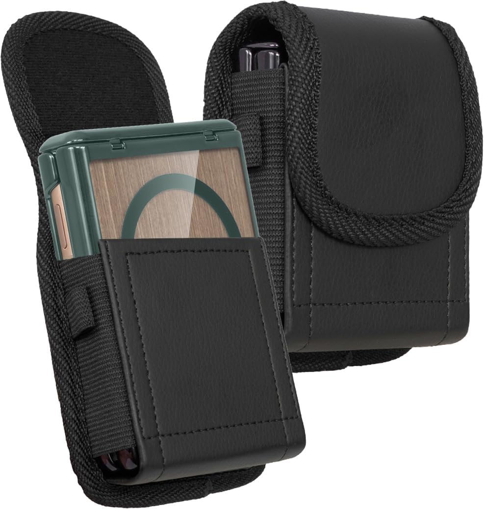 Nakedcellphone Combo for Motorola RAZR Ultra 2025 Phone Case with Belt Clip Pouch Holder - Built-in Screen Protector - Hinge Cover - Compatible with MagSafe - Silver