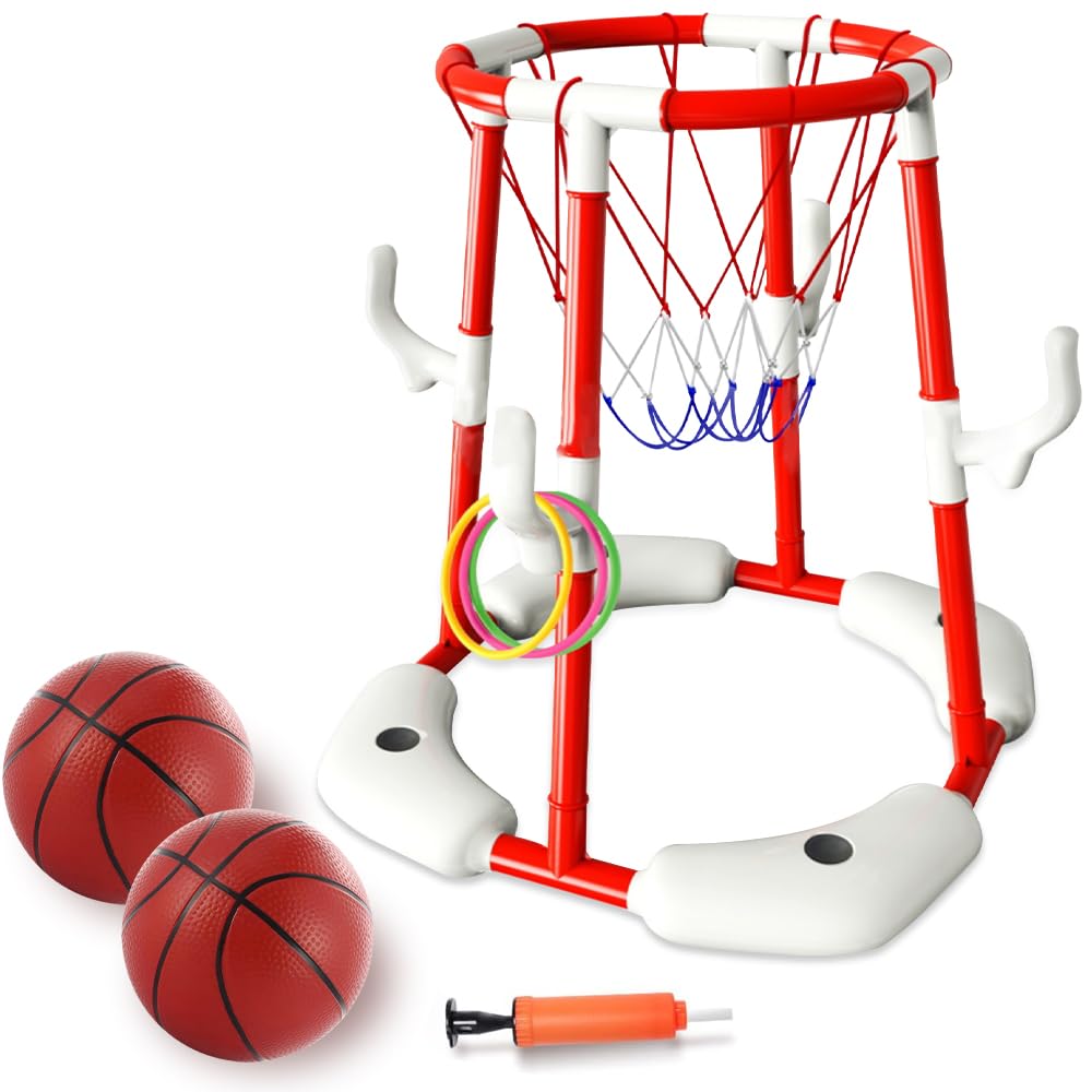 Pool Basketballkorb, Wasser Basketballkorb mit Poolbällen, Wurfringe und Pumpe, Basketballkorb Pools, 1Pool Basketball, 1Pool Spielzeug Kinder und Erwachsene für Draußen Familien Pool Party