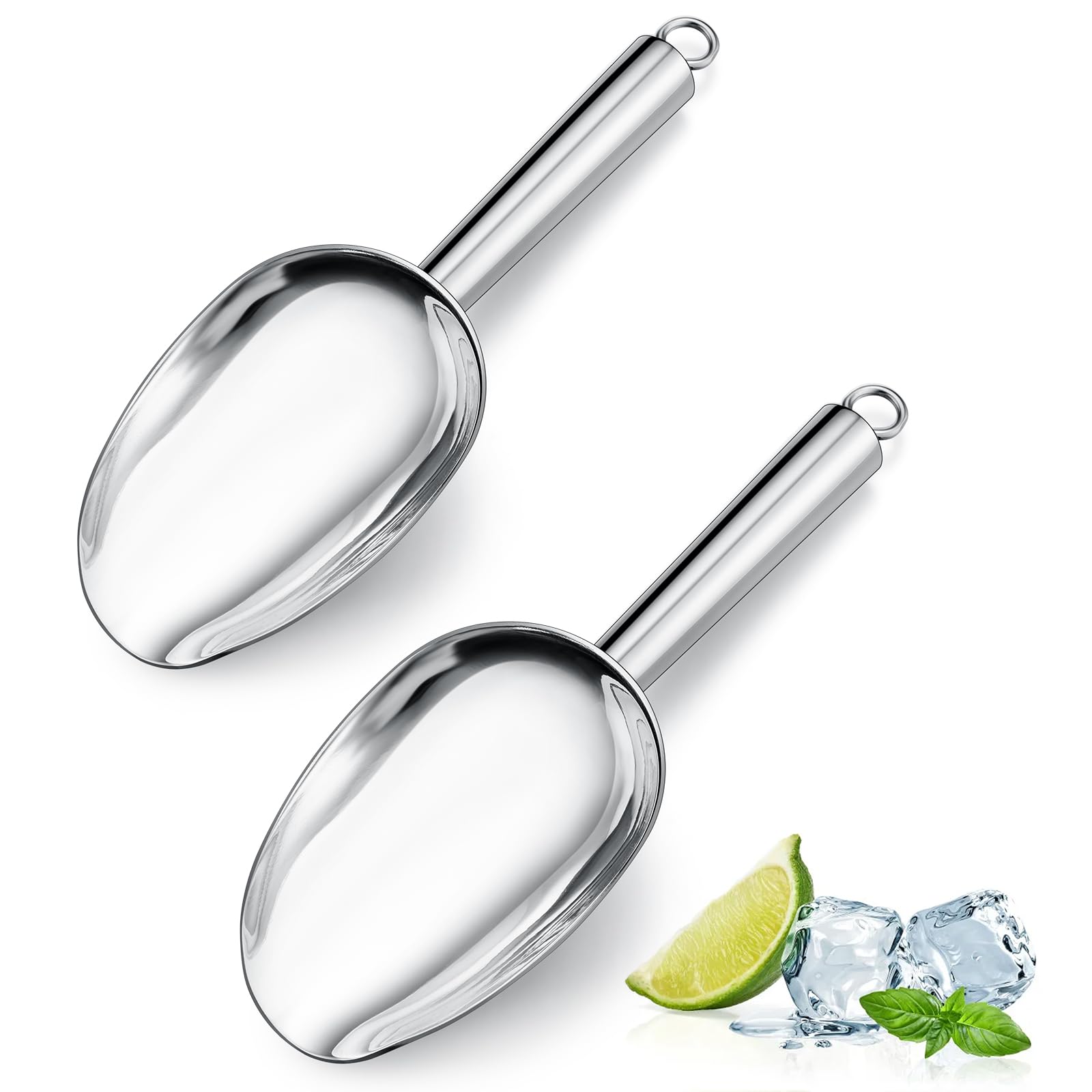 2 Pack Ice Scoop, Leonyo 3Oz Stainless Steel Ice Scoop for Freezer, Small Metal Food Scoopers for Machine Bucket, Commercial Kitchen Canisters, Dry