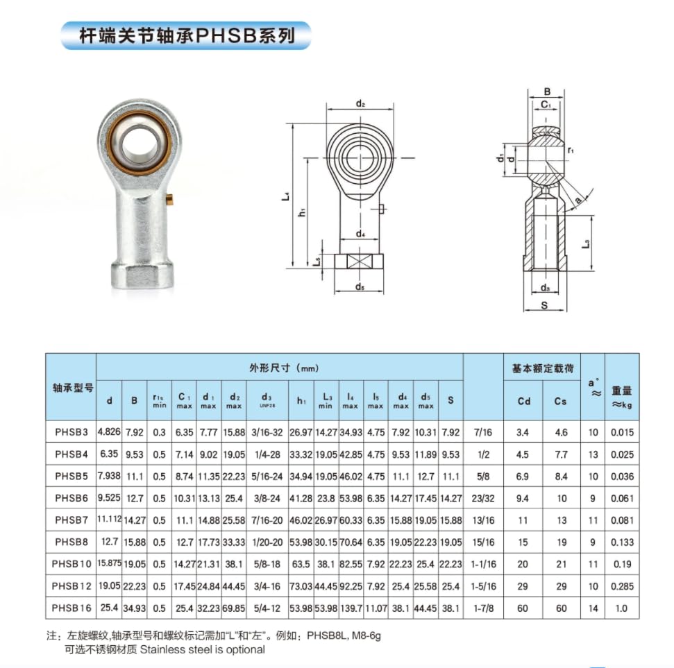 Miniatura 5 de PHSB7 Rodamiento de extremo de barra, 716 pulgadas de diámetro prelubricado 716-20 rosca hembra rosca derecha heim junta (PHSB7 (716), extremos de
