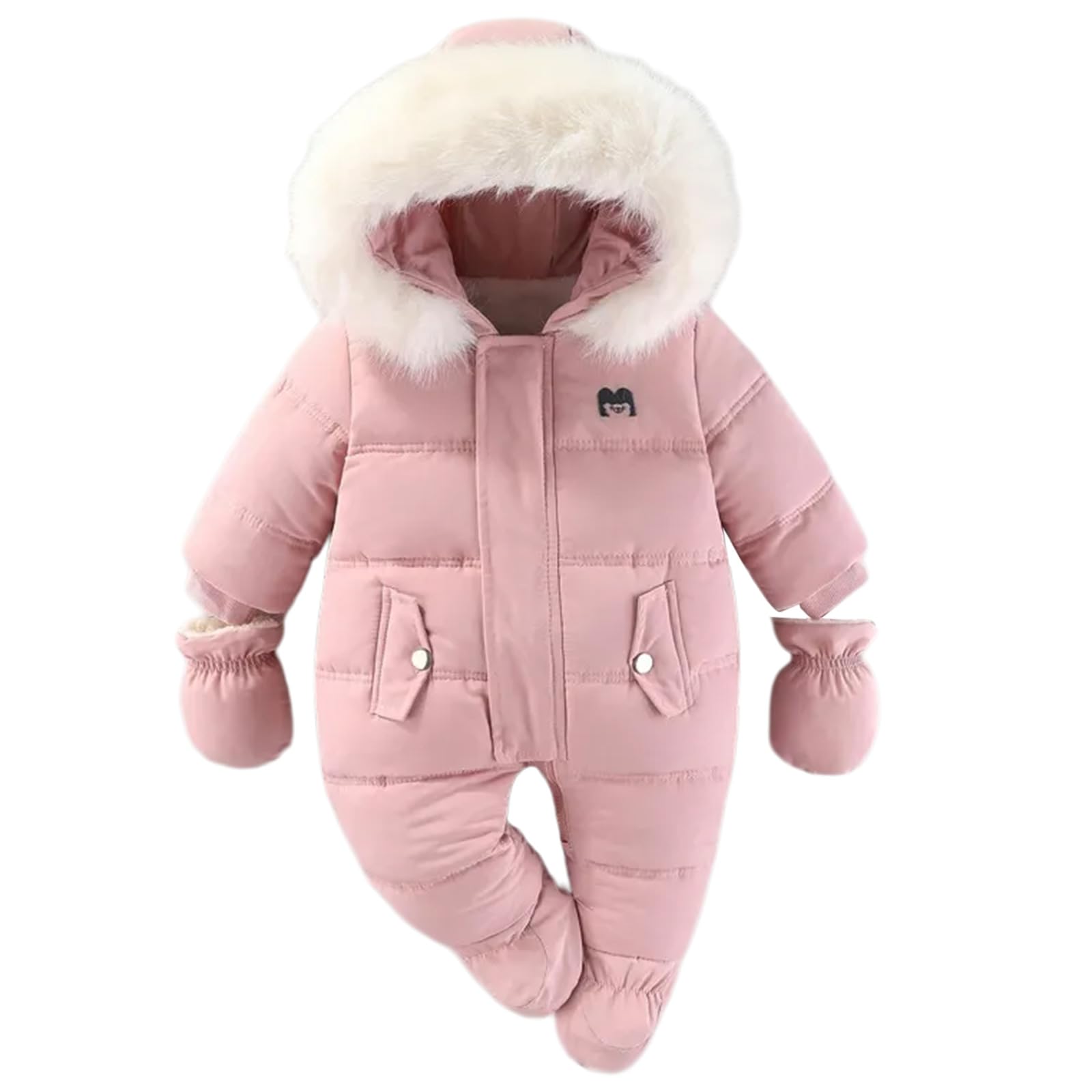 Ropa de bebé de invierno para recién nacidos, mameluco grueso de manga larga con capucha y guantes desmontables para 6-24 meses