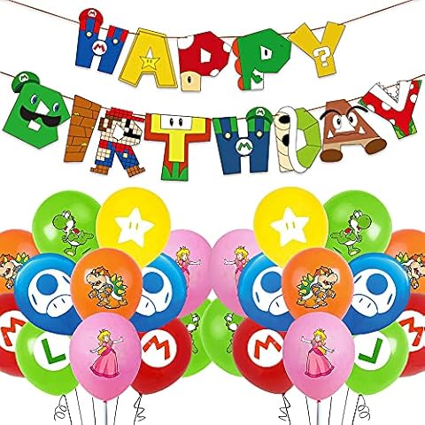 Mario Birthday Balloon Set, Mario Birthday Decoration, Compact Happy Birthday Banner Balloon Decoration for Pokemon Children's Birthday Party Cover