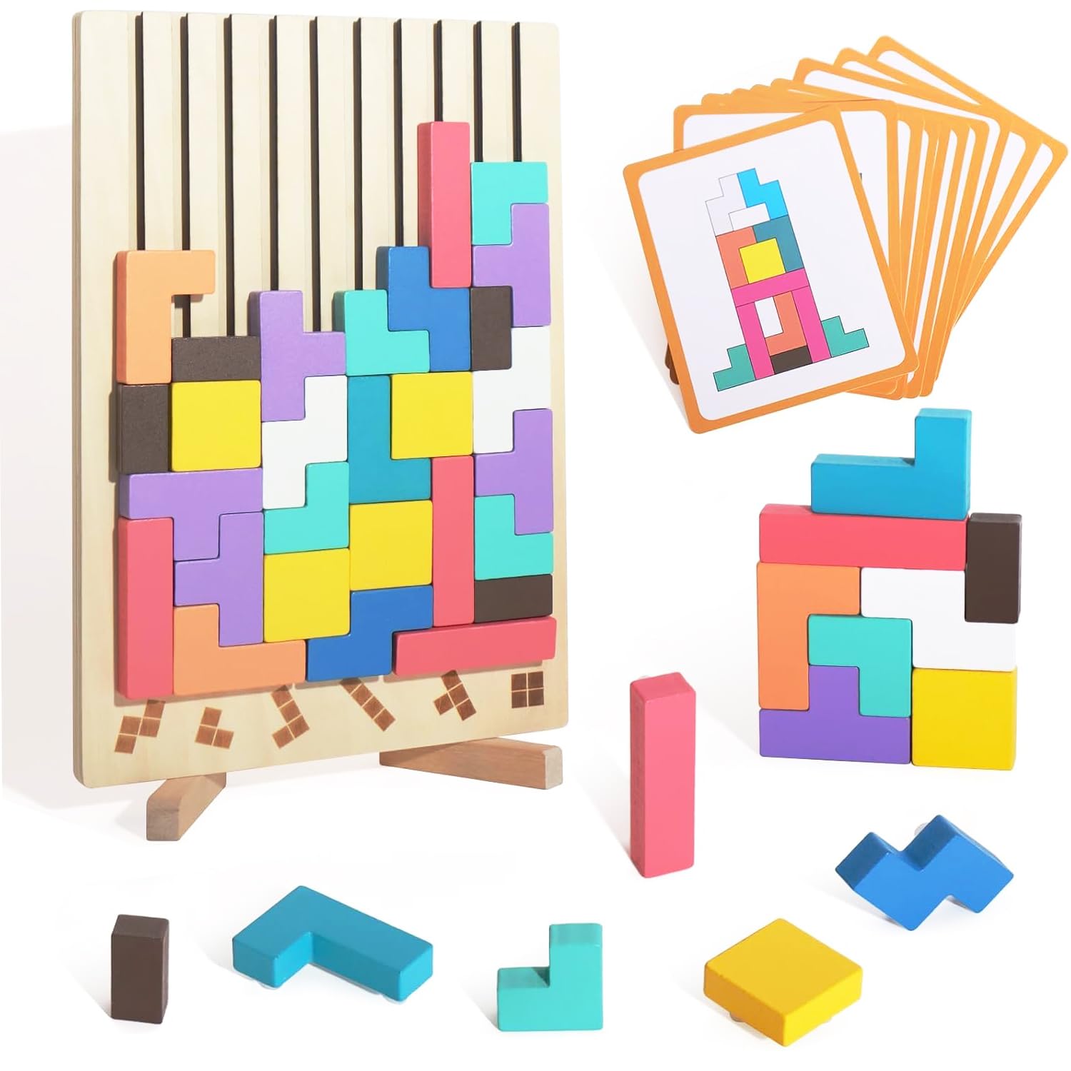 Gioco Montessori In Legno 2 In 1 – Tangram Esagonale E Tetris – Regalo Per Bambini 4-6 Anni - 2