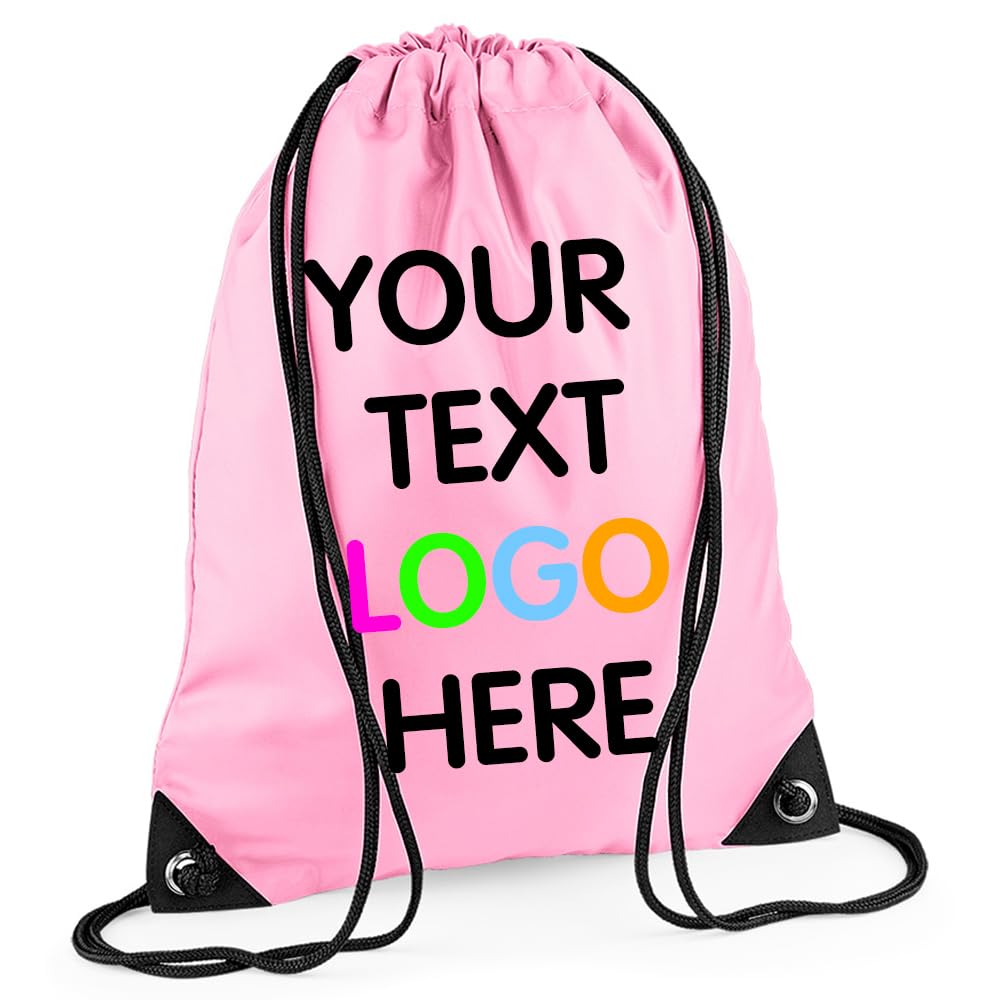 Personalised Drawstring Bag PE Gym Kit School Men Women Kids Sport Custom Text Logo Print Rucksack - 32 Colours