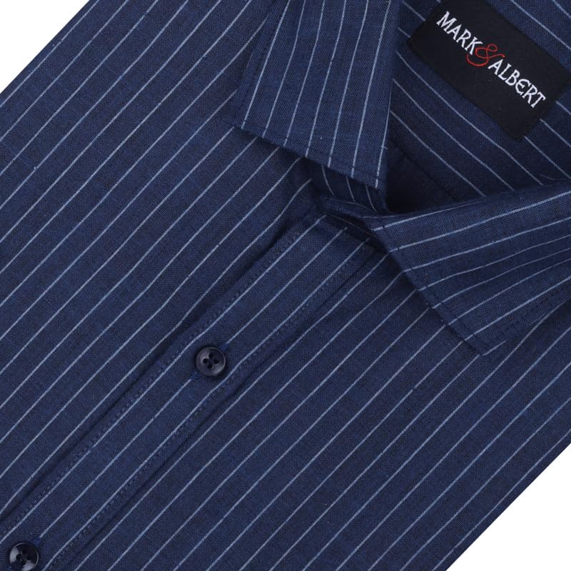 Image of MARK & ALBERT Men's Half Sleeve Cotton Linen Striped Shirt