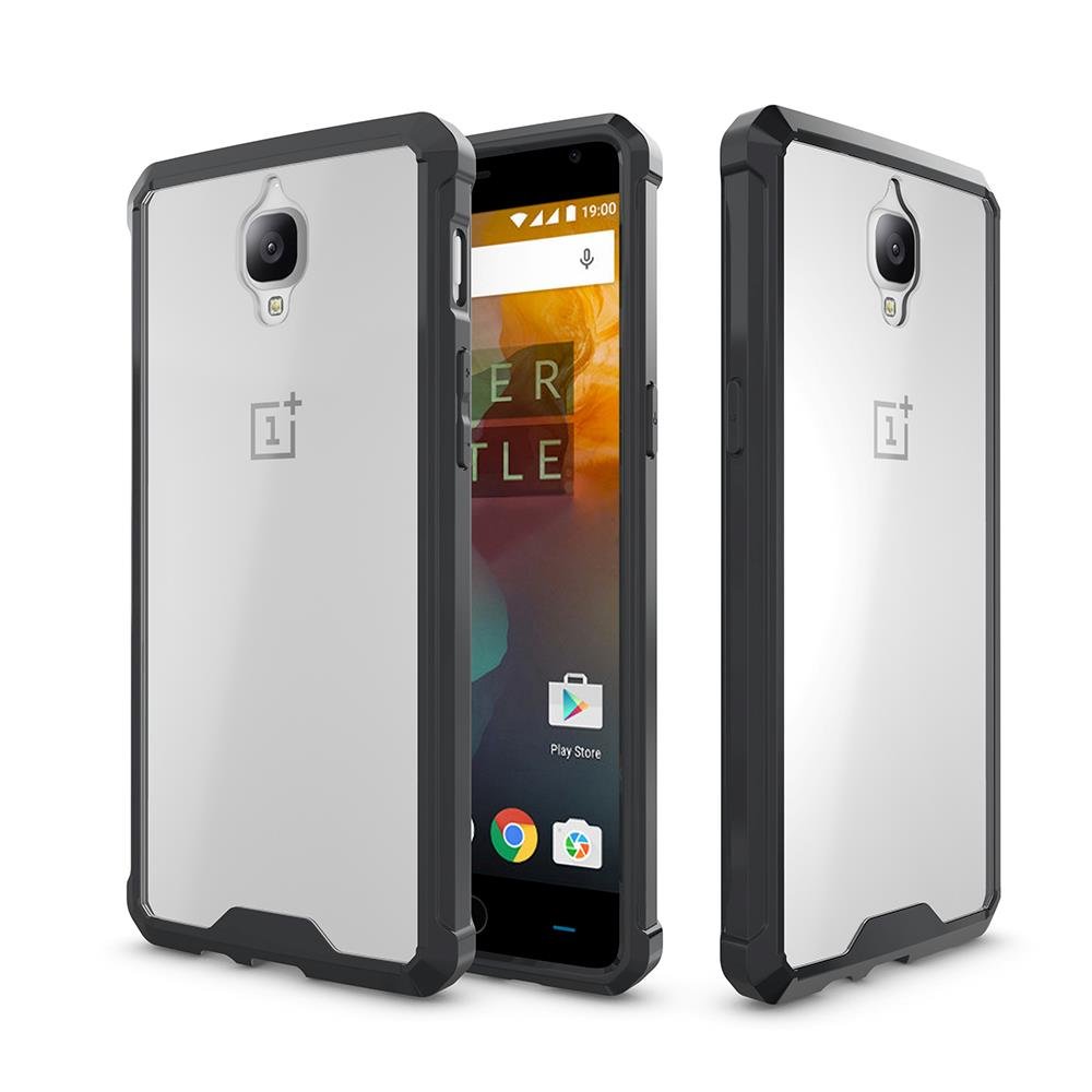 OnePlus 3 Case, CaseRack Transparent Hybrid Series - [Shockproof][Drop Protection] Slim Clear Back Case Cover With Soft TPU Gel Bumper For OnePlus 3, Black