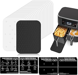 Aieve Air Fryer Accessories for Ninja Foodi Dual Air Fryer,100Pcs Air Fryer Liners, Silicone Air Fryer Basket Mat and DIY Labels Stickers Compatible with Ninja AF300UK/DZ201 Double Air Fryer