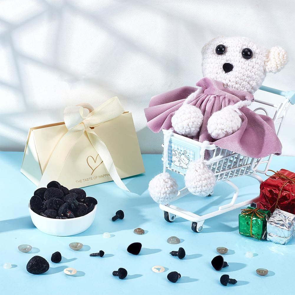 PH PandaHall 140 Set Nasi di Sicurezza Floccati 5 Stili Nasi Amigurumi Naso Nero Nasi di Animali di Peluche In Velluto con Rondelle per Burattini di Orsacchiotto Animali di Peluche 7/10.5/15/18/22mm