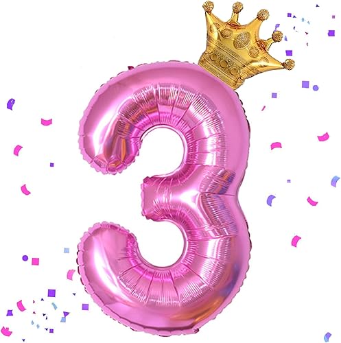 Miniatura 8 de Globo rosa intenso de 40 pulgadas con número 5 y corona pequeña para decoraciones de fiesta de cumpleaños, decoraciones de fiesta de cumpleaños 5,