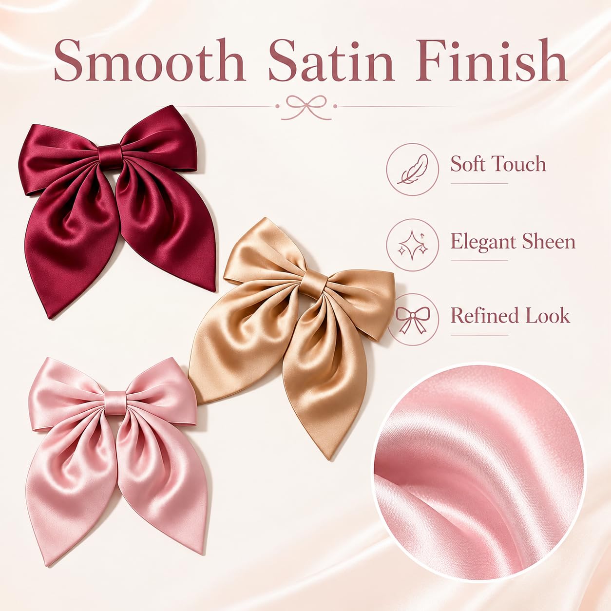 7 Pack Satin Hair Bow Clips, 4 Inch Back to School Bows for Girls image 2