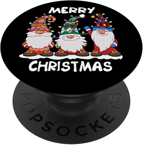 Tres gnomos rojo a cuadros gnomos con luces para árbol de Navidad, PopSockets intercambiables PopGrip