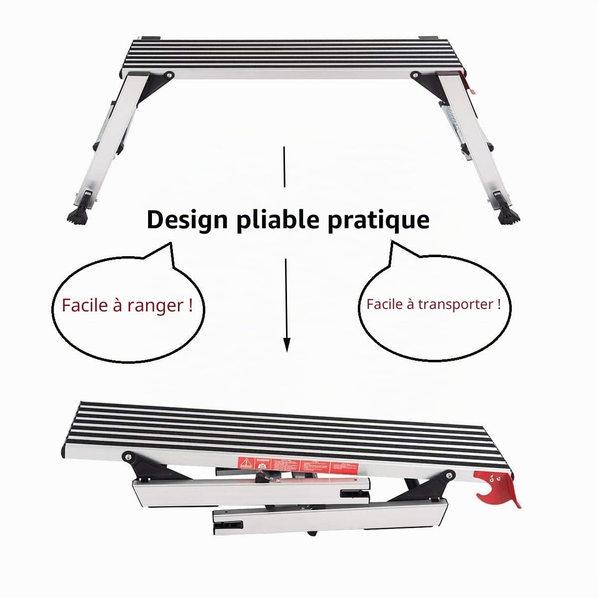 GIANTEX Plate Forme de Travail Pliable en Aluminium avec Pieds Antidérapants & Serrures de Sécurité, jusqu'à 150 KG,Marche Pied Pliable pour Maison,Garage,Atelier