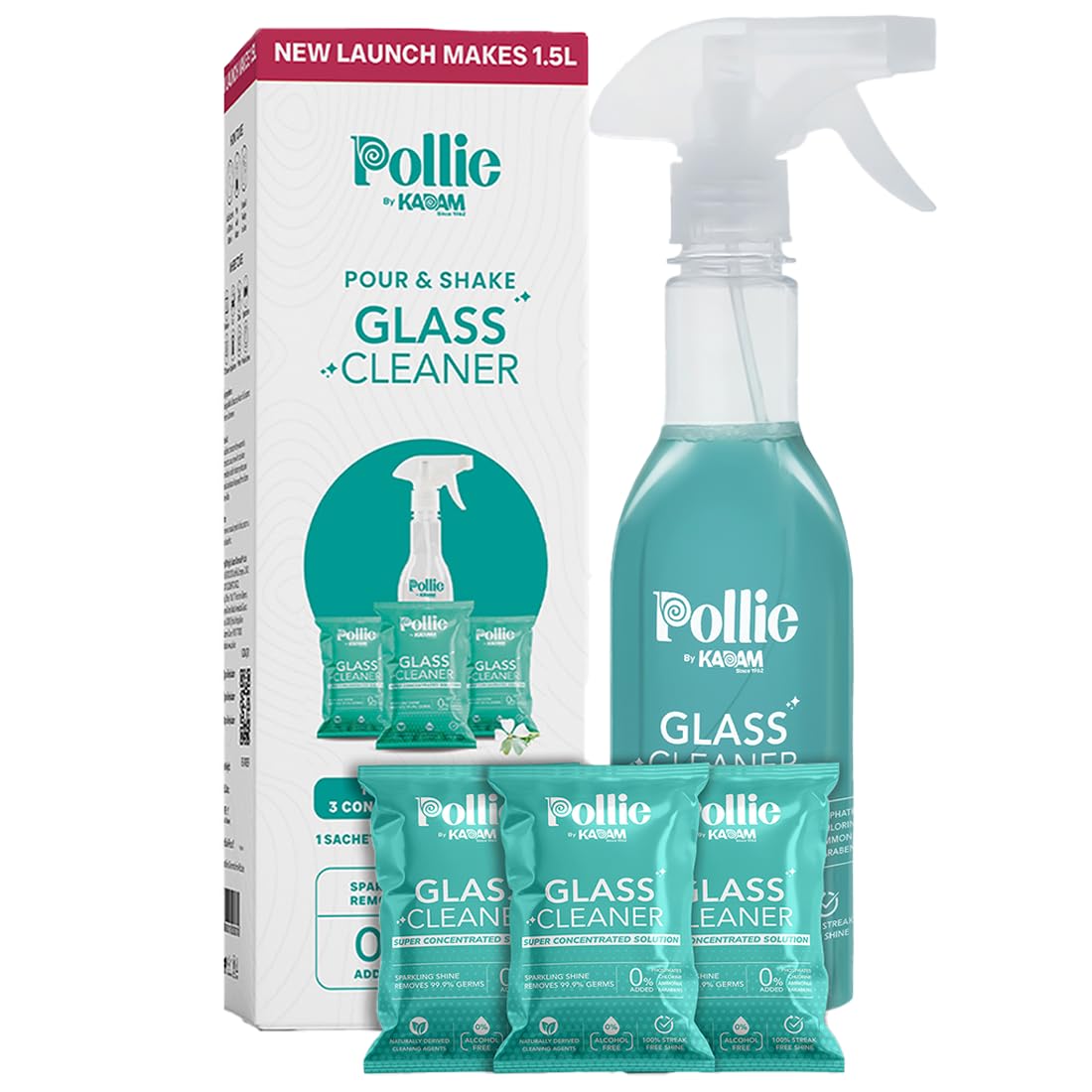 Pollie Glass Cleaner 1.5L | 1 Empty Bottle + 3 Sachets | 1 Sachet makes 500mL | For Gadgets, Electronics, Cars, Kitchens, Bathrooms and Other Glass Surfaces | Dual Fragrance, Alcohol Free, Non-Toxic (B0D73ZDYQK) Amazon Price History, Amazon Price Tracker