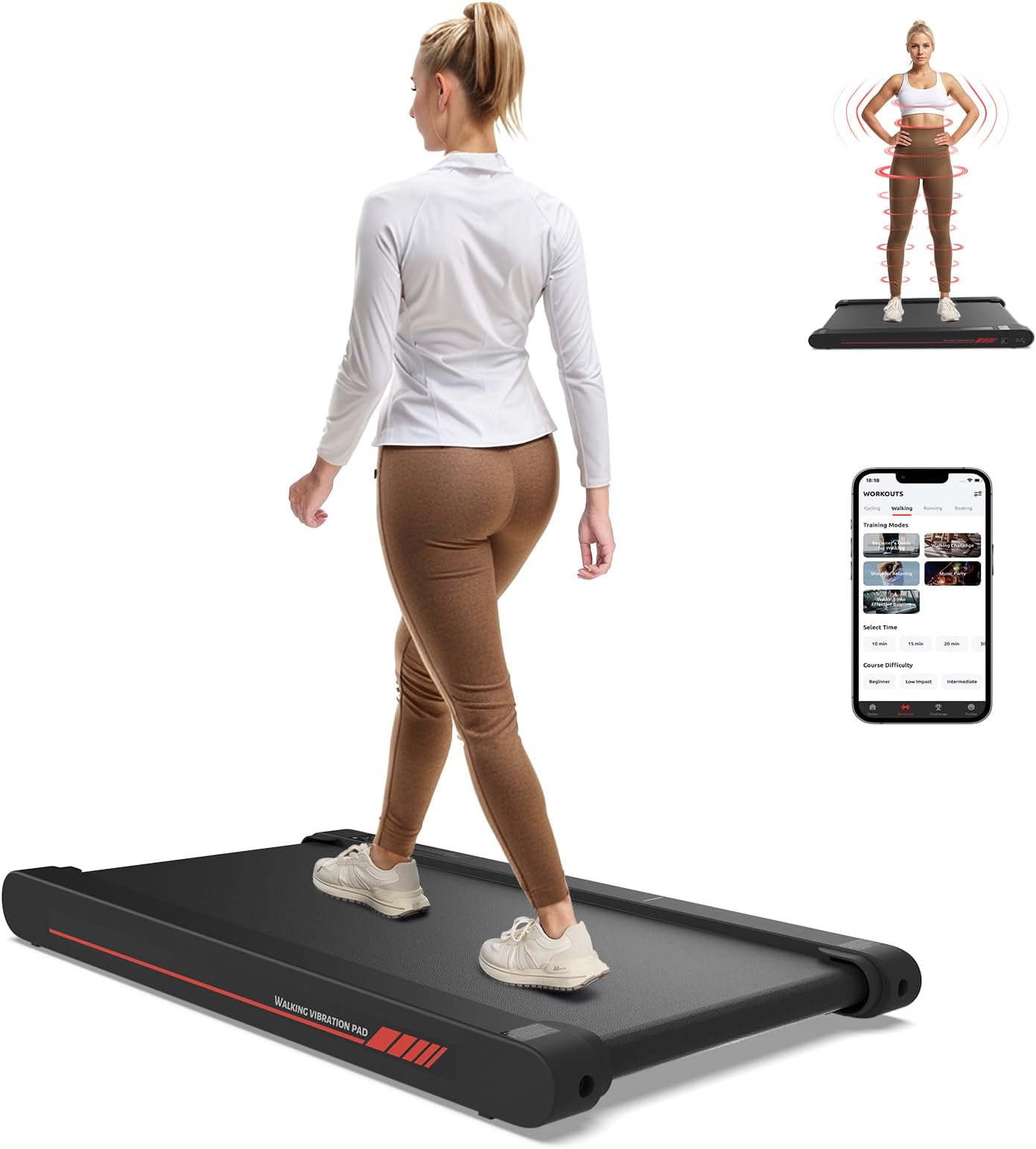 Walking Vibration Pad with APP,Under Desk Treadmill for Home,4 in 1 Portable Vibration Machine