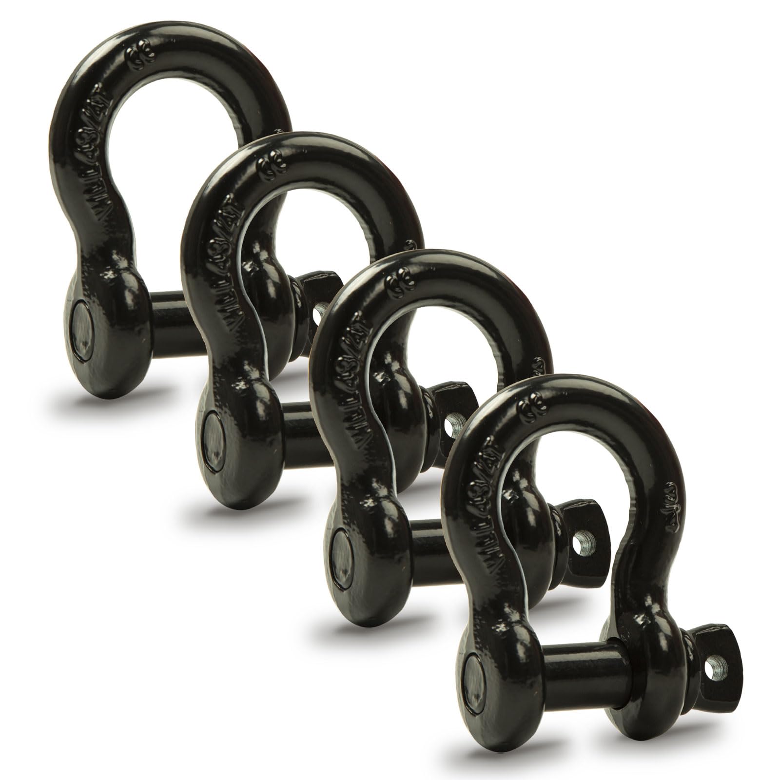 1,9 cm D-Ring-Schäkel, 2,2 cm Abnehmbarer Schraubstift, WLL: 4,75 Tonnen, Verwendung mit Leine, Seilwinde, für Fahrzeug-Recovery und Abschleppen in LKWs, Jeeps, 4er-Pack, Schwarz (4 Stück)