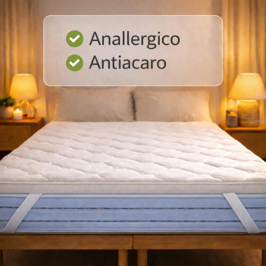 Topper Matrimoniale 7 cm con FIR e Micromolle + Memory Foam, Dispositivo Medico Made in Italy, Sfoderabile Lavabile 30°C, Anallergico Antiacaro, Coprimaterasso Matrimoniale (160x190)