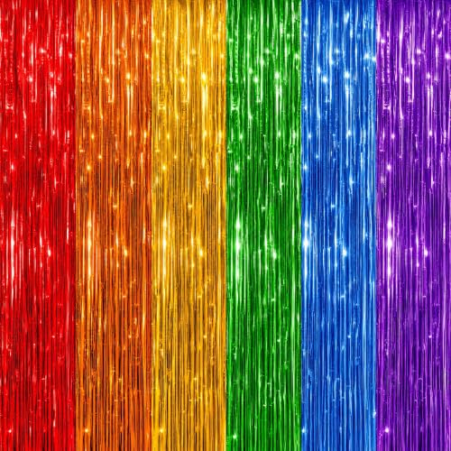 Image of DECOCKRAT 2 Pack Foil Fringe Backdrop - Combo Rainbow Shiny Tinsel Curtains for Party Decoration /Photo Booth Props - 3.3x6.6 FT Metallic Foil Backdrop for Birthday, Wedding, Graduation, Christmas.