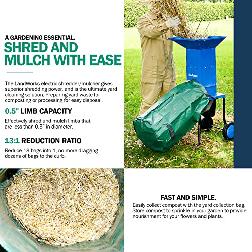 Landworks Leaf Mulcher Shredder Electric Green And Waste Management Heavy Duty 120V Ac 11" Inch Cutting Blade .5" Inch Cutting Capacity For Leaves, Grass, & Clippings #TOP1