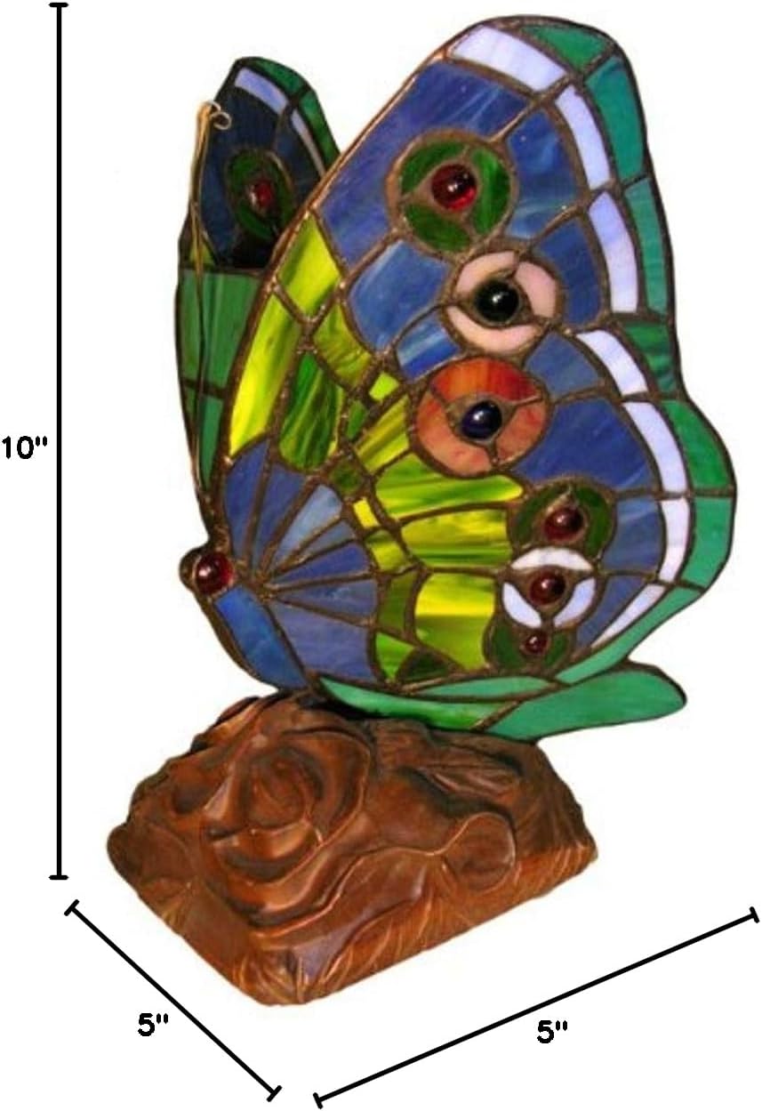 Warehouse of Tiffany's TU3022 Tiffany Style Green Butterfly Table Lamp, 5.0" x 5.0" x 10.0", Blue