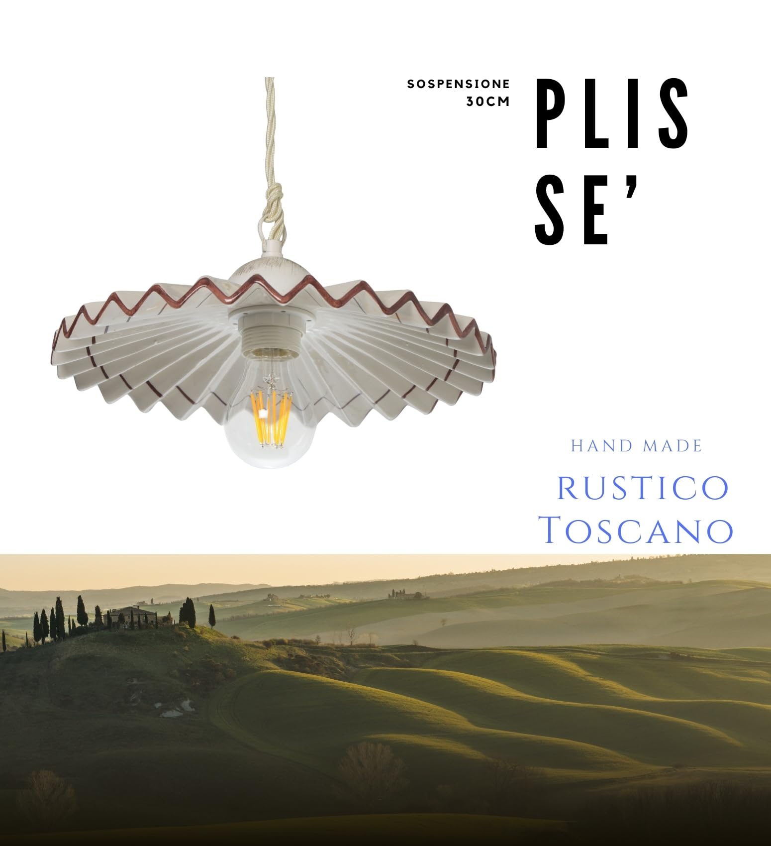 VANNI LAMPADARI - Lampadario a Sospensione Plissè- Lampadario Soggiorno in Ceramica- Lampadario Camera da Letto Decorato a Mano- Lampadario Rustico Taverna, Cucina- 30 cm, Marrone