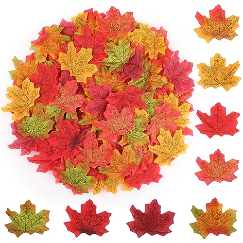 WD&CD 400pcs Autumn Leaves Artificial Fall Maple Leaves Multi Color Autumn Fake Fall Leaves Table Scatters for Fall Weddings & Autumn Parties Decorations Thanksgiving Day Halloween Decorations