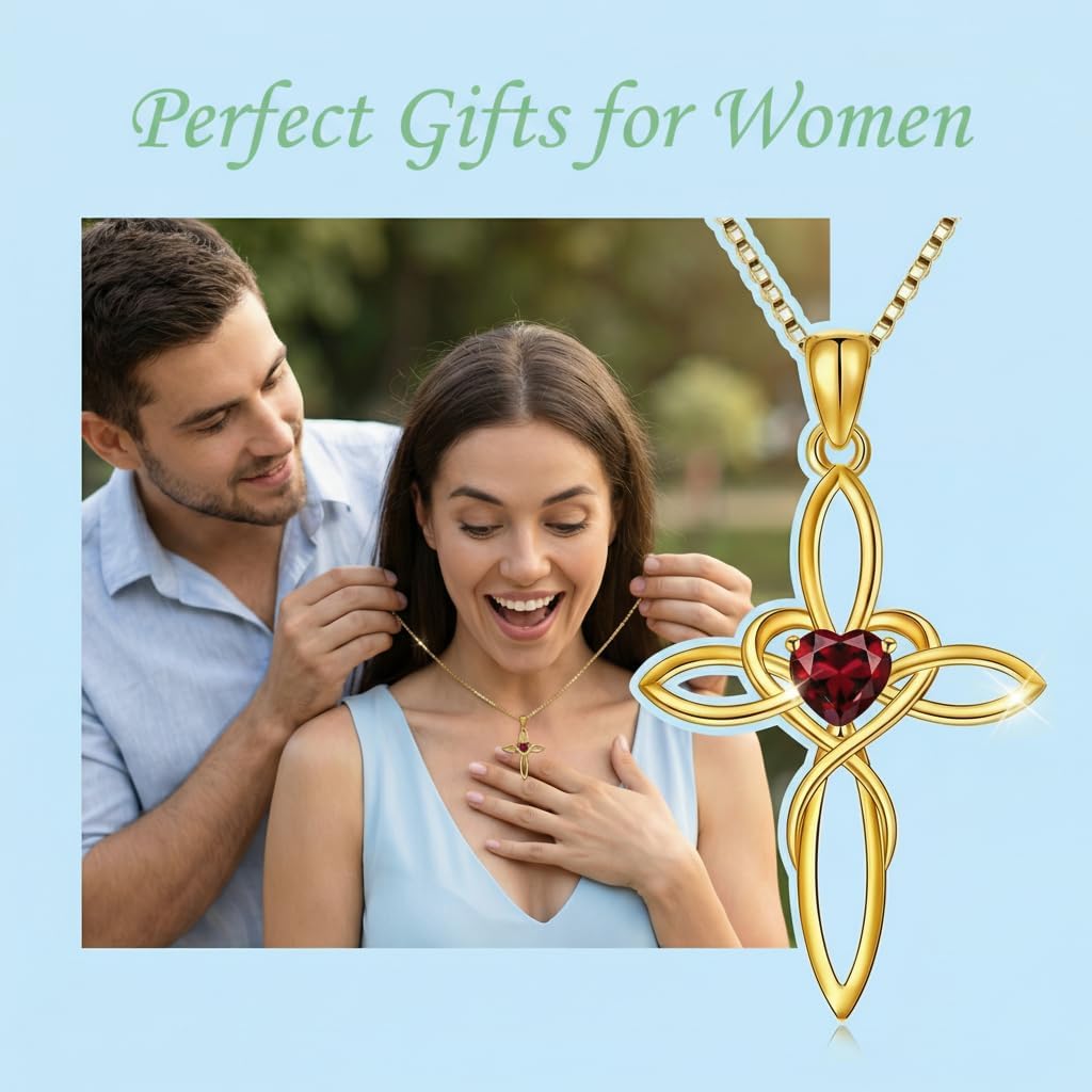 POIUY Celtic Knot Cross Necklace for Women 14K Gold Irish Infinity Love Heart Cross Jewelry with Birthstone Pendant Valentines Day Birthday Gifts for Her - Image 4