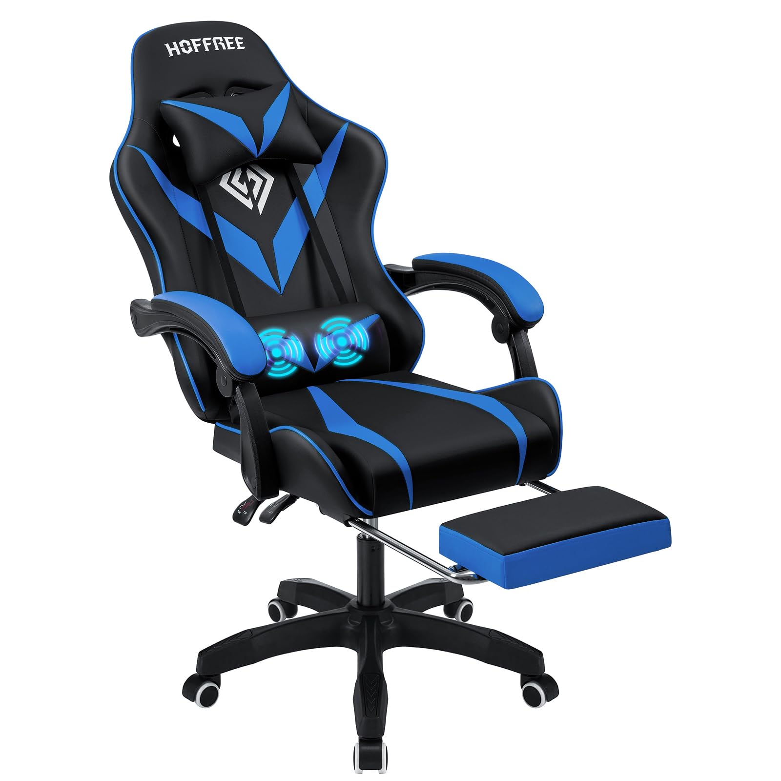 Gaming Chair with Massage Ergonomic Computer Chair with Footrest and Lumbar Support Reclining PC Game Chair for Boys with Adjustable Armrest and Headrest Blue
