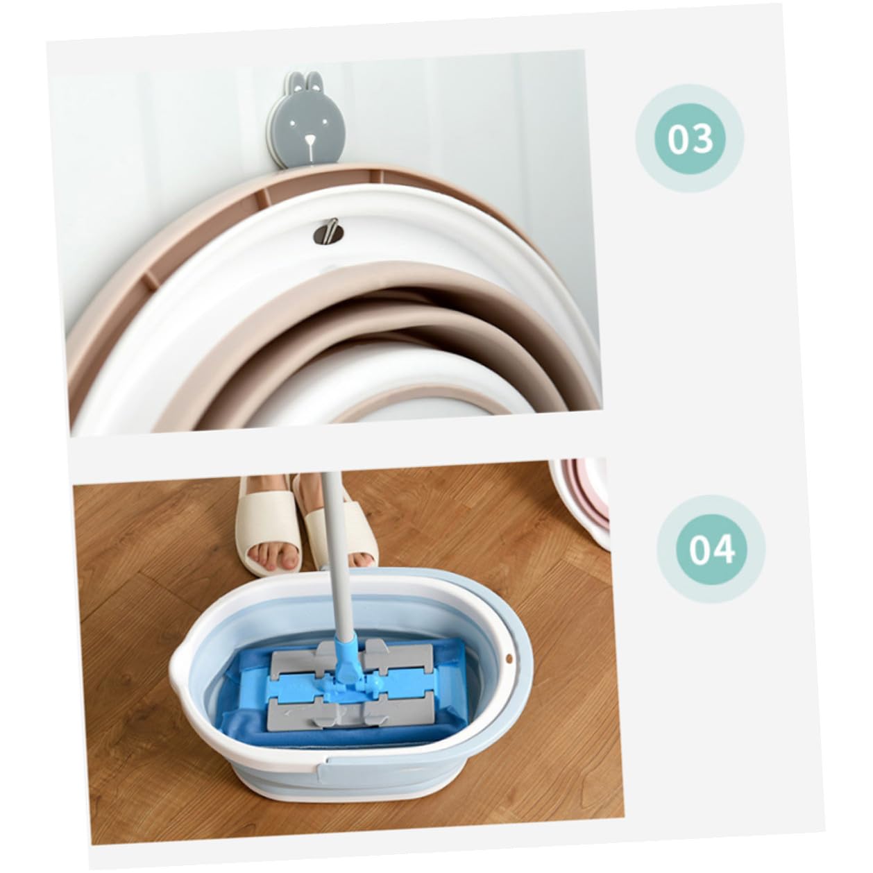 Cubo de Plástico Portátil Fregona Plegable PP Beige