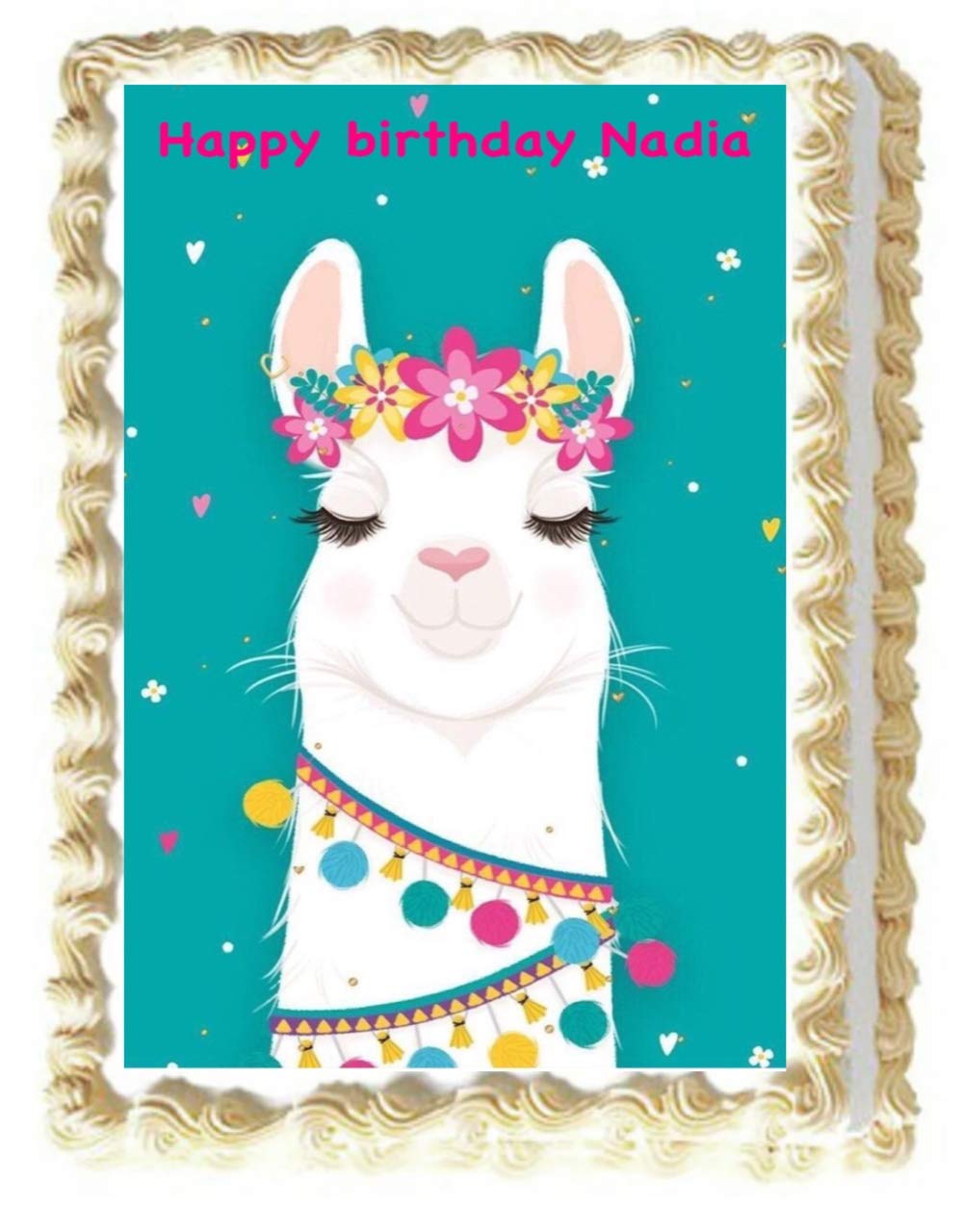 Edible Llama Alpaca Cute Cake Birthday Party Topper Image Decoration Frosting 1/4 Sheet