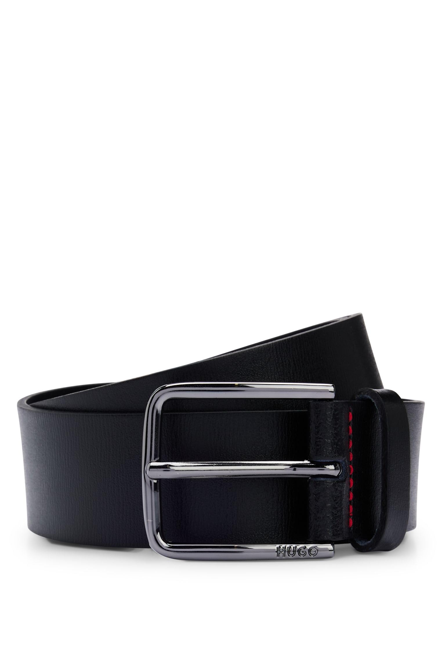 HUGO Mens Gerik Sz35 Logo-buckle belt in grained leather